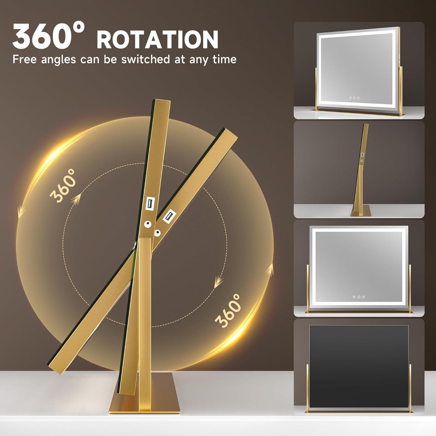 Espejo de tocador Hasipu LED 65x54 cm Oro con aumento 10X