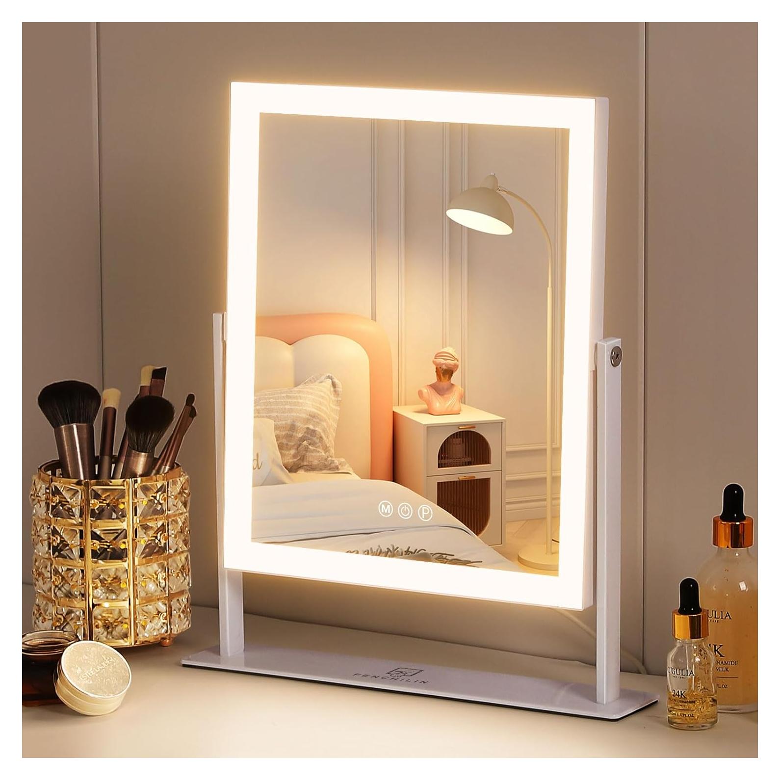 Espejo de Tocador FENCHILIN Iluminado 30x25 cm 3 Colores LED