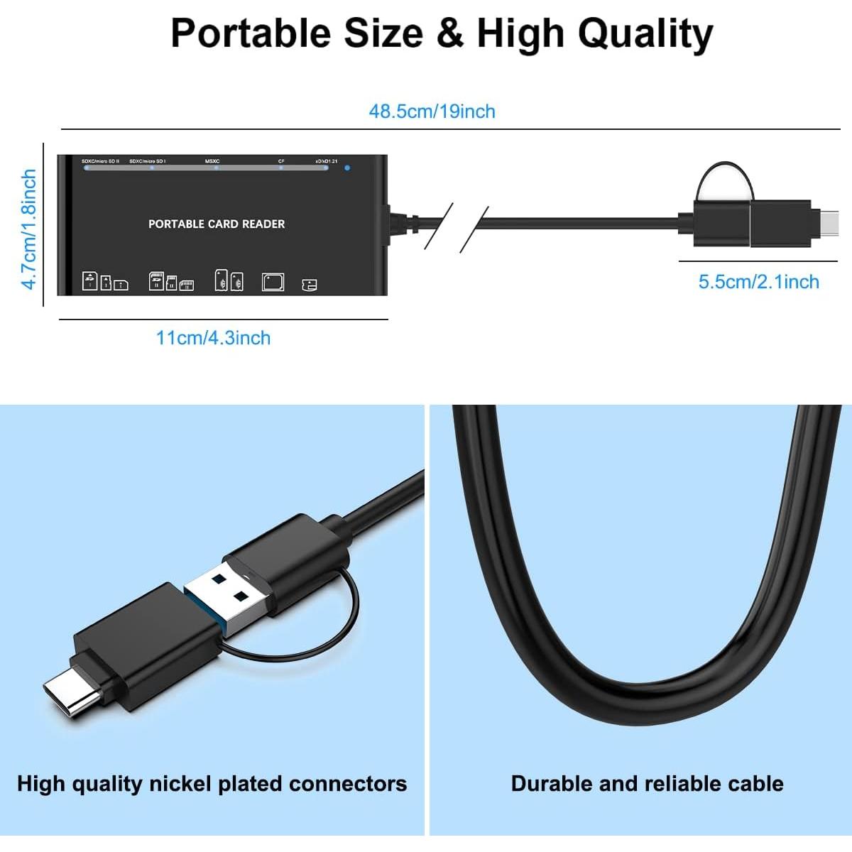 Lector de Tarjetas Multi USB C Rocketek 7 en 1 para SD, CF, XD