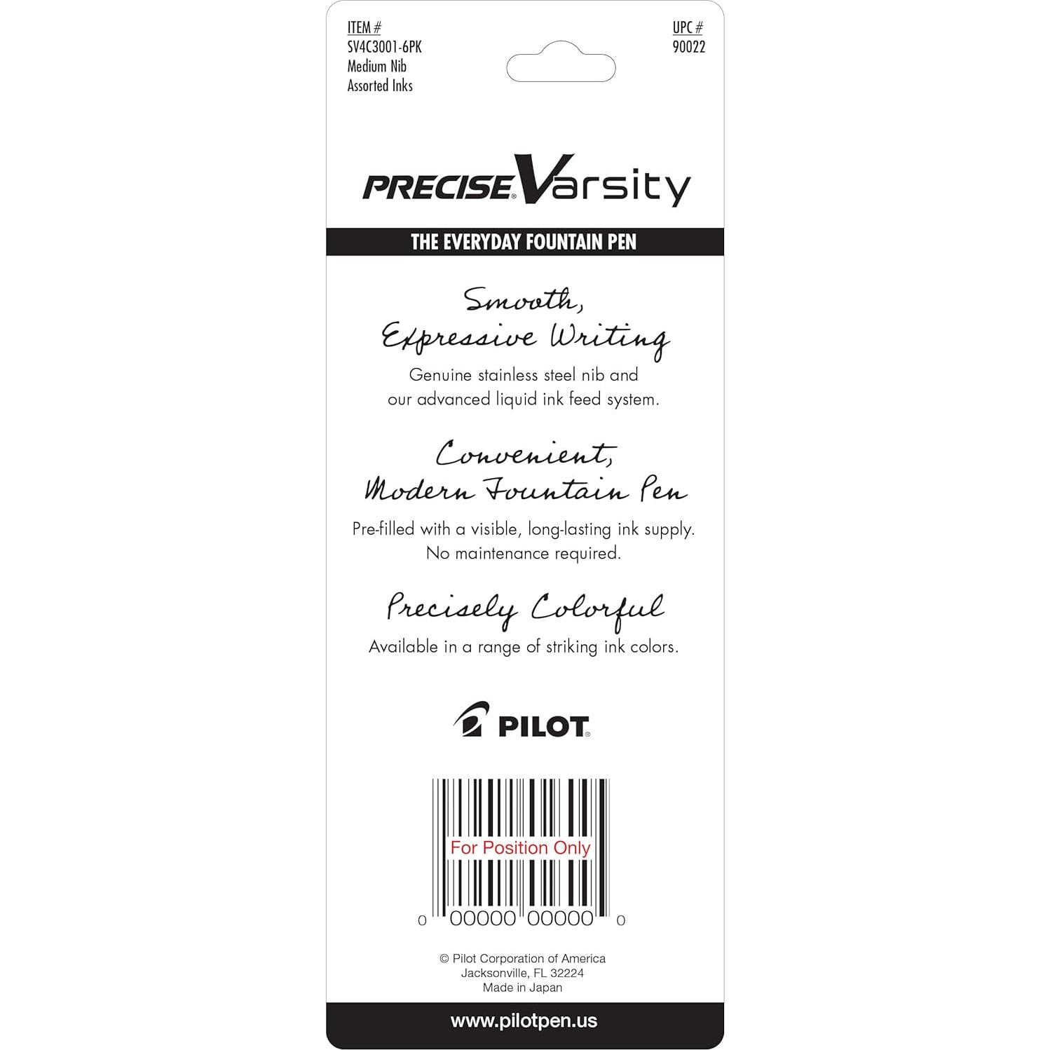 Plumas Fuente Desechables Pilot Varsity, Paquete de 3, Tinta Negra/Azul/Púrpura