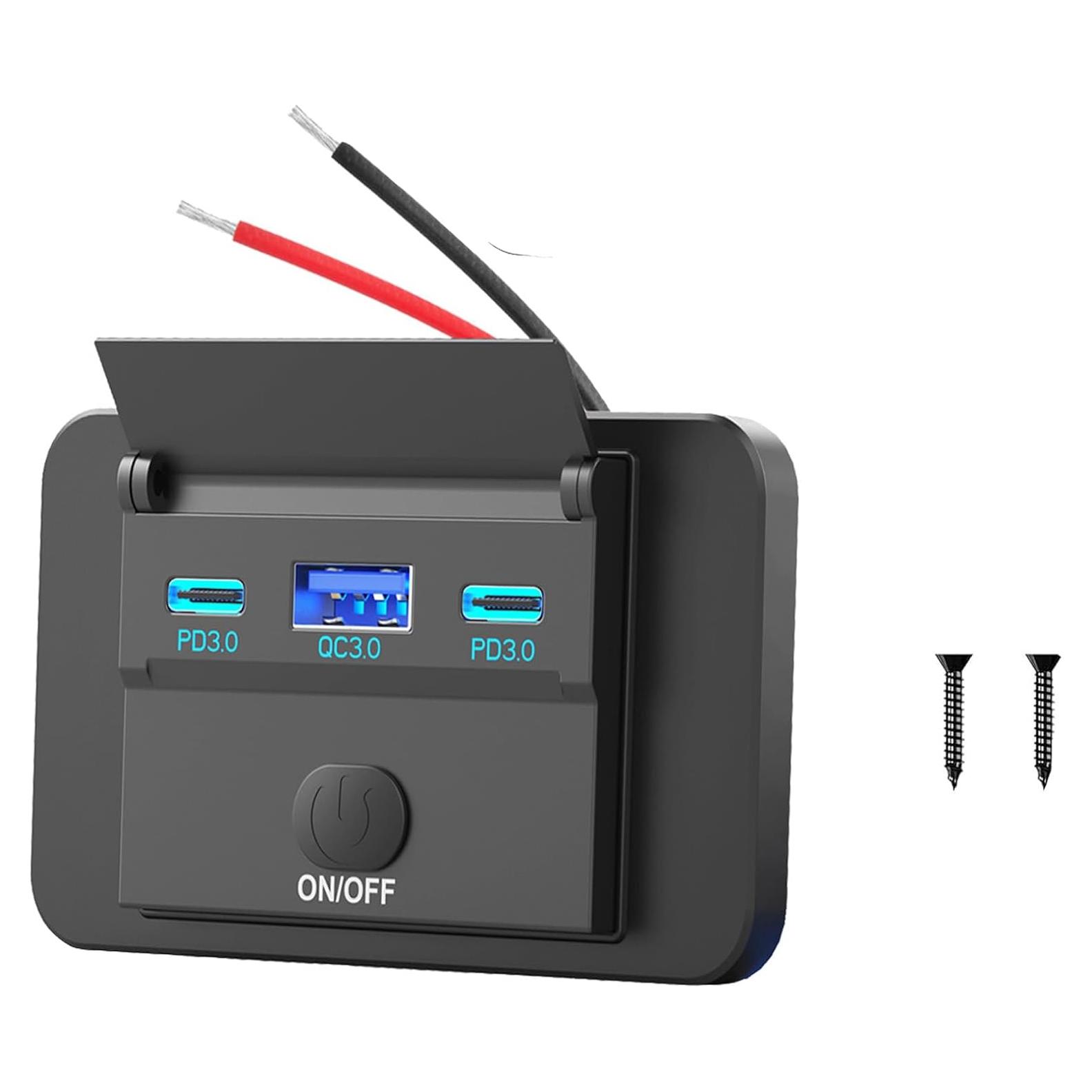 Cargador USB 12V Hapytrip Doble USB-C 30W QC 3.0 Montaje Superficial