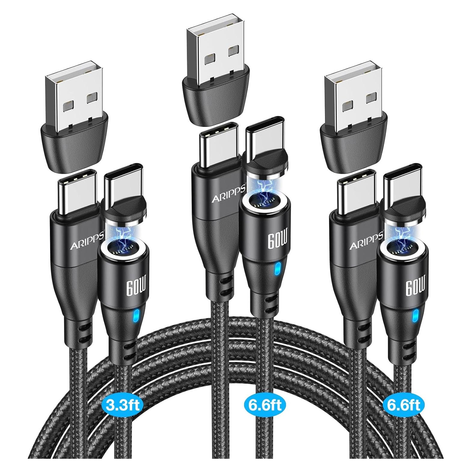 Cable de Carga Magnético USB C Aripps 3-Pack 1m/2m Carga Rápida 60W
