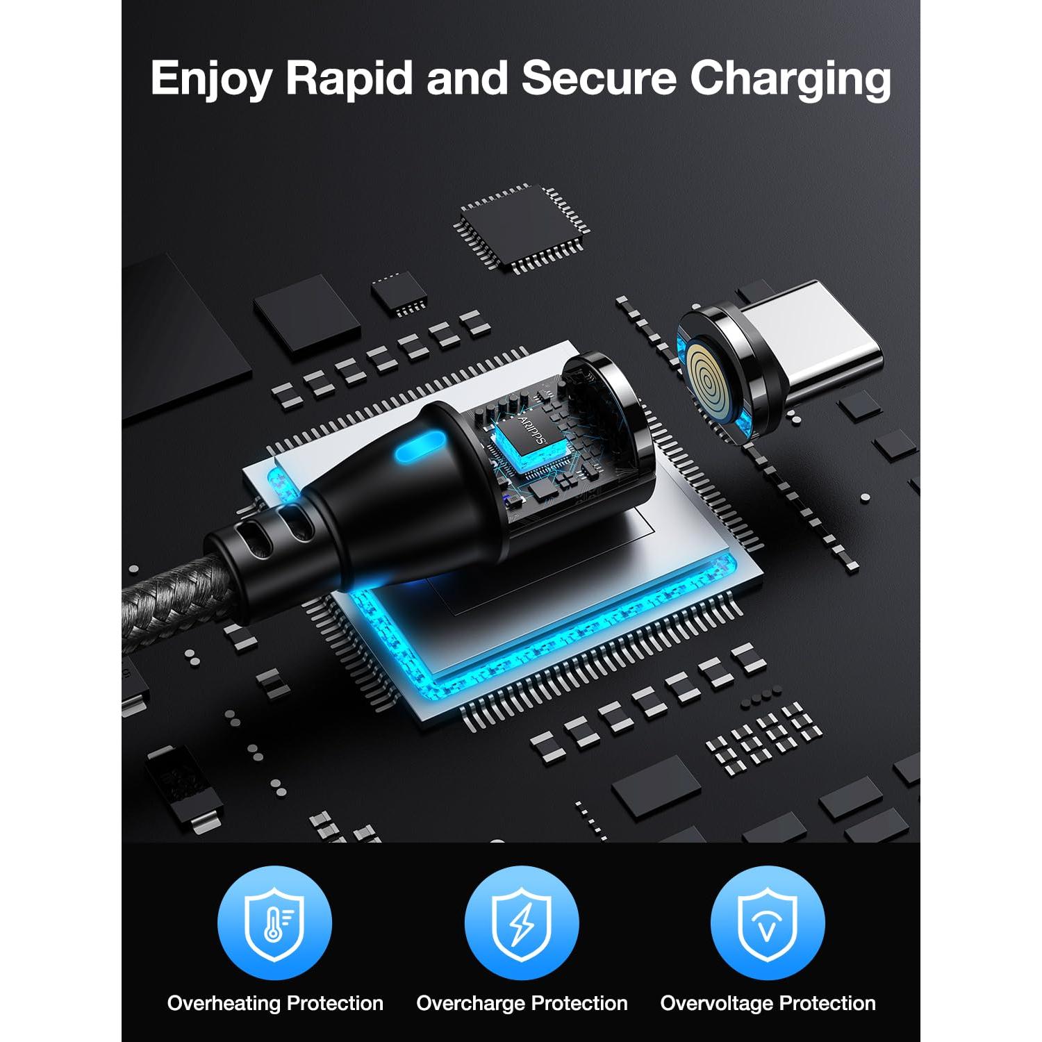 Cable de Carga Magnético USB C Aripps 3-Pack 1m/2m Carga Rápida 60W
