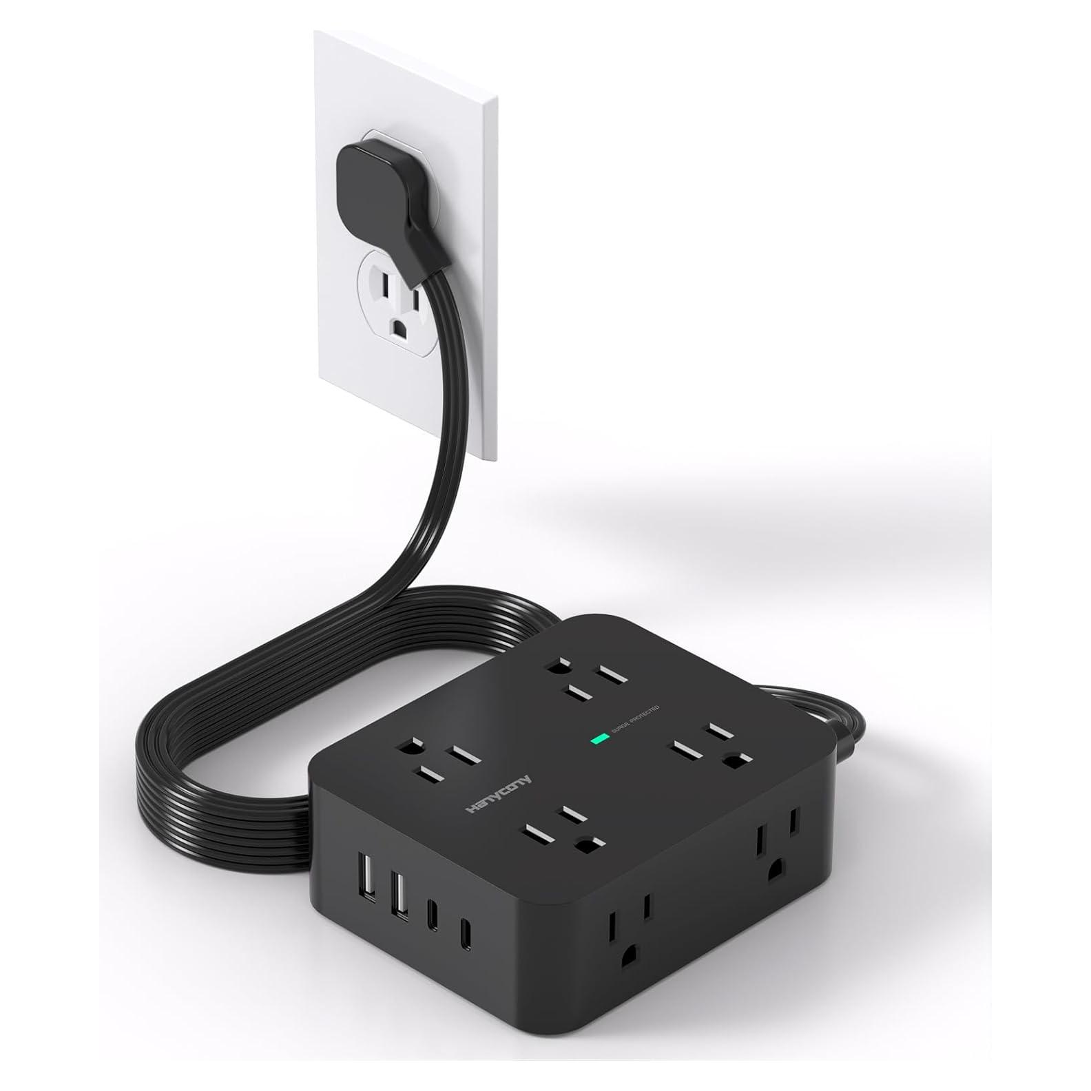 Regleta de Enchufe HANYCONY 5 pies con 8 Salidas y 4 USB