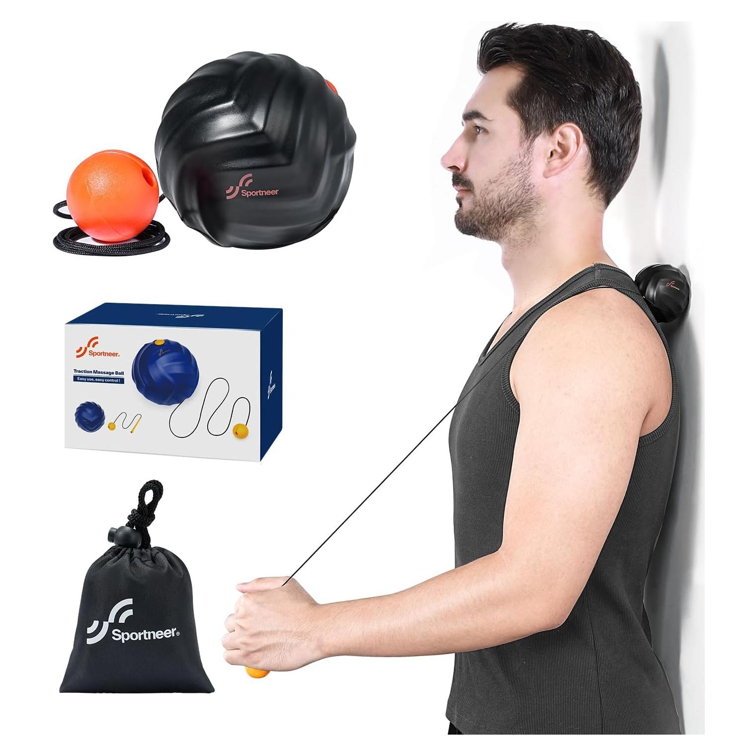 Bola de Masaje Sportneer con Cuerda, Terapia Miofascial Negra