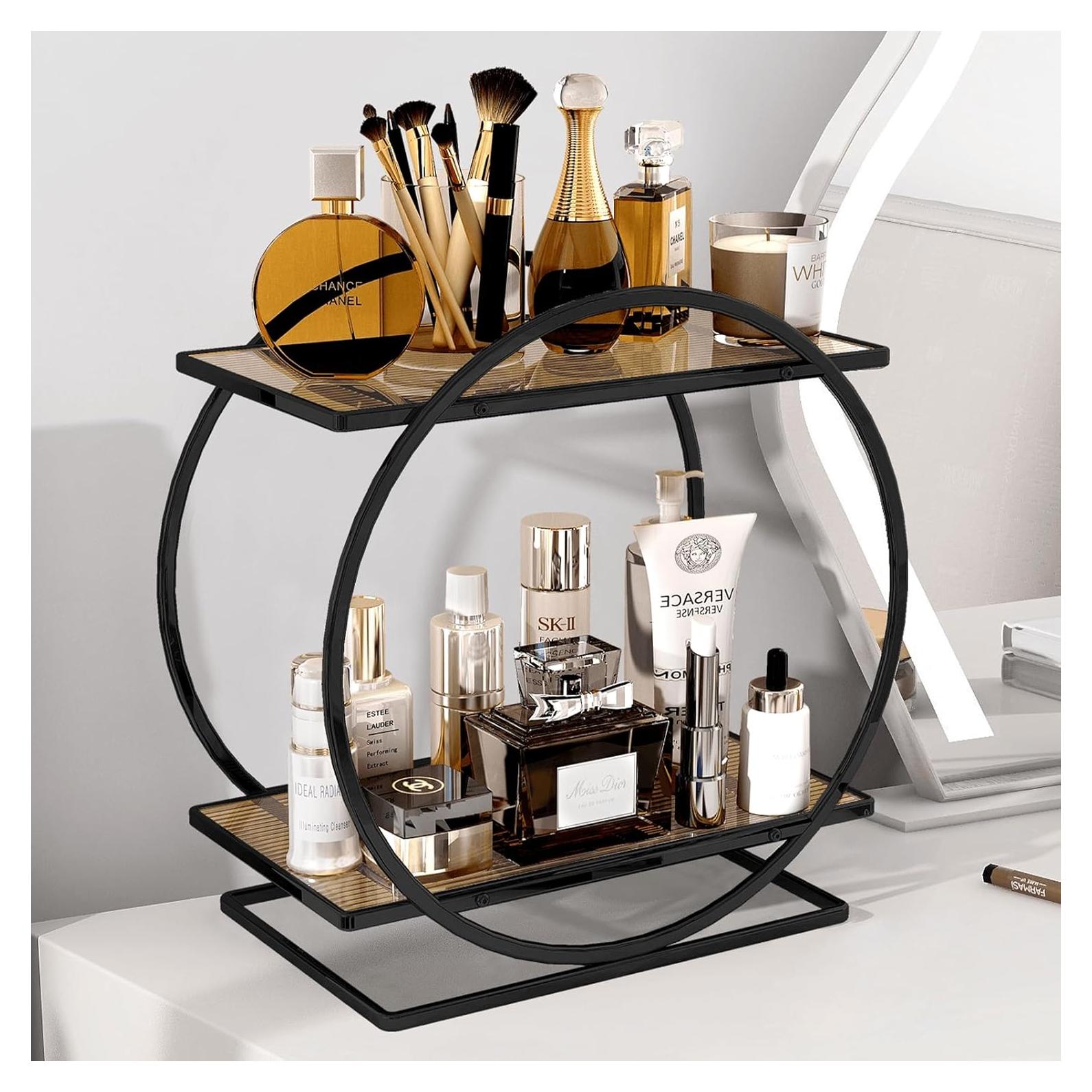 Organizador de Maquillaje YIWANFW 2 Niveles Negro para Tocador