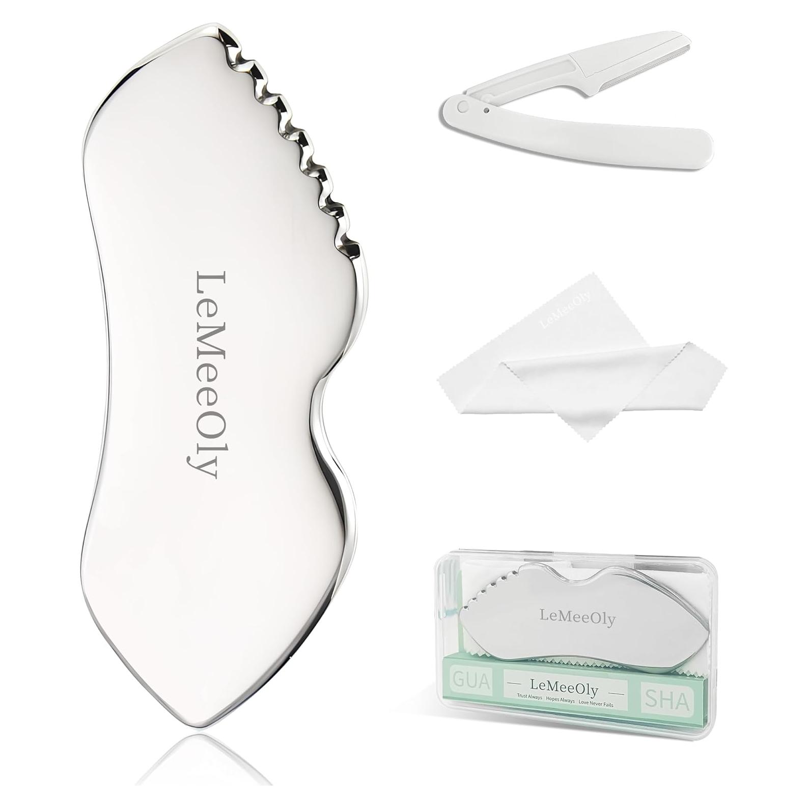 Herramienta Gua Sha de Acero Inoxidable LeMeeOly 2 Piezas