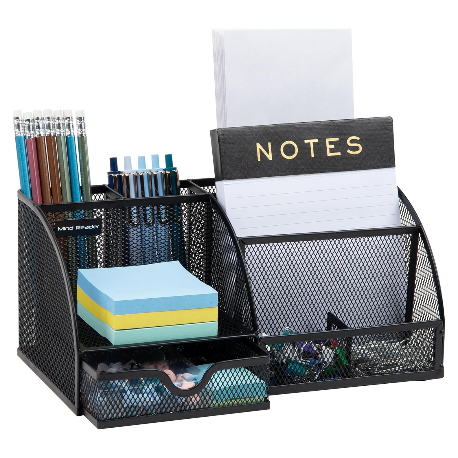 Organizador de Escritorio Mind Reader, Malla de Metal, 7 Compartimentos, Negro