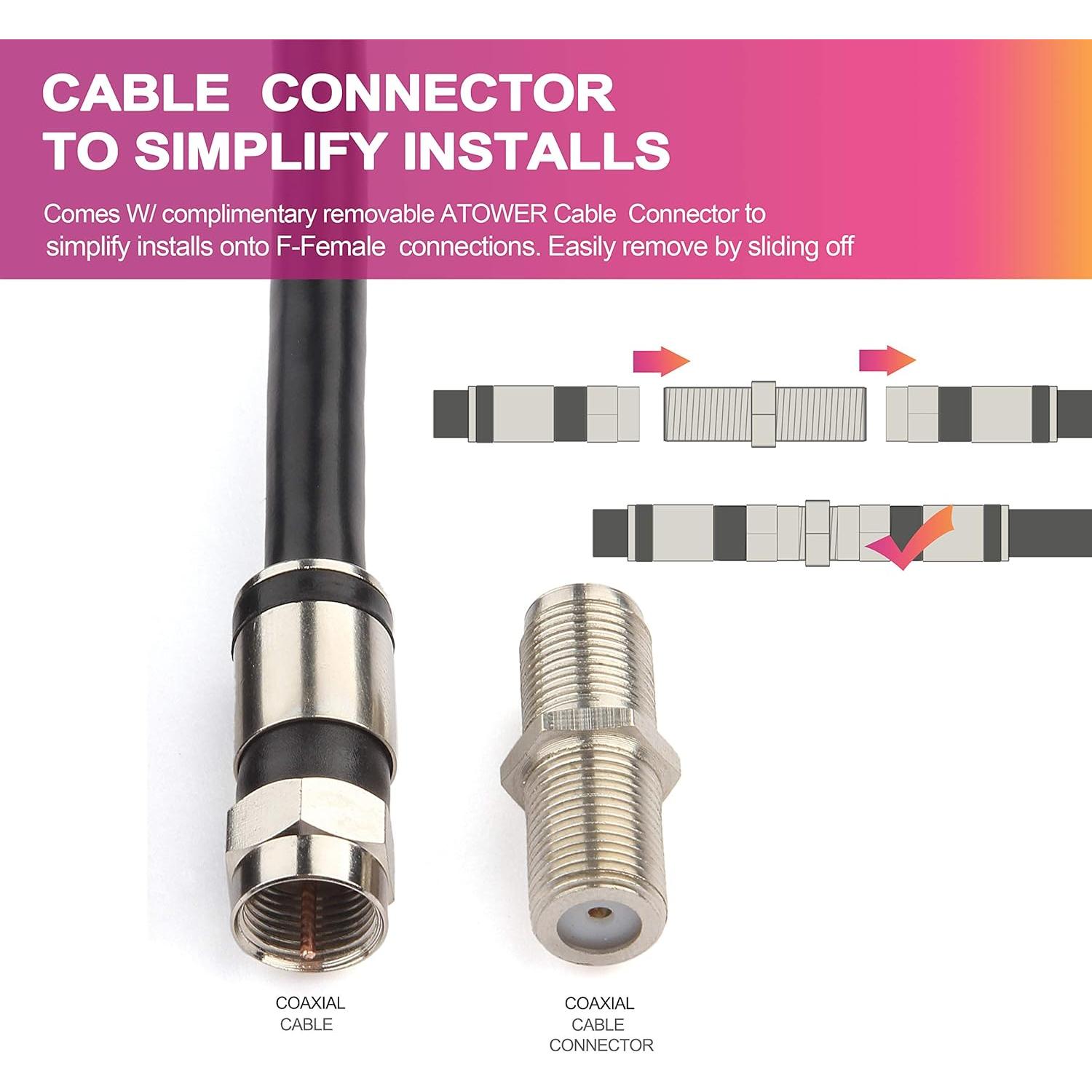 Cable Coaxial GTOTd 1.5 Pies RG6 Hembra a Hembra 75 Ohm Negro
