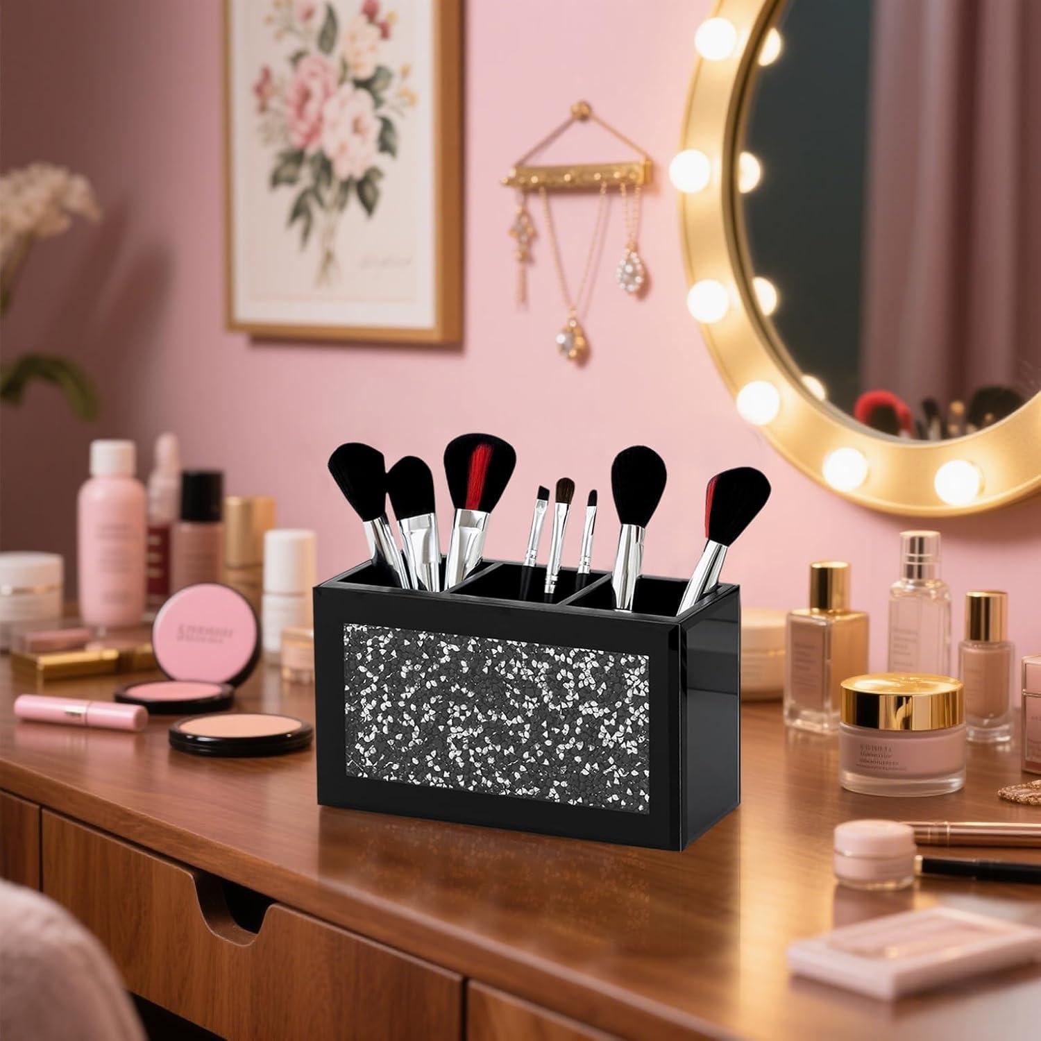 Organizador de Brochas de Maquillaje SHYFOY Negro 3 Compartimentos