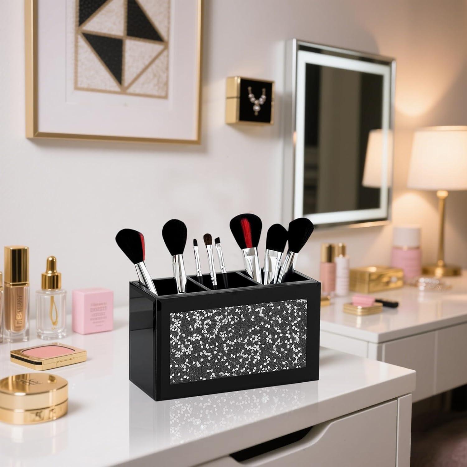 Organizador de Brochas de Maquillaje SHYFOY Negro 3 Compartimentos