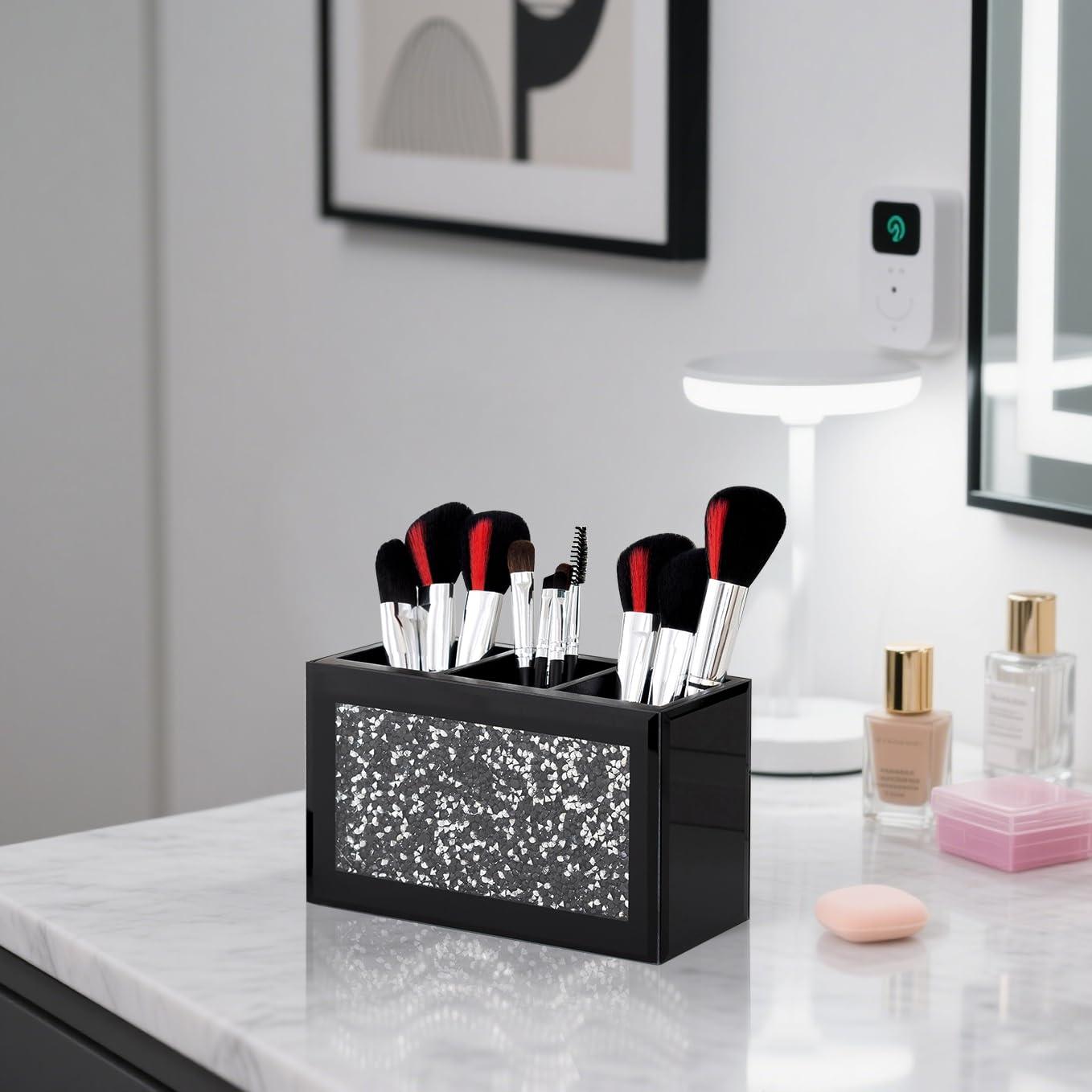 Organizador de Brochas de Maquillaje SHYFOY Negro 3 Compartimentos