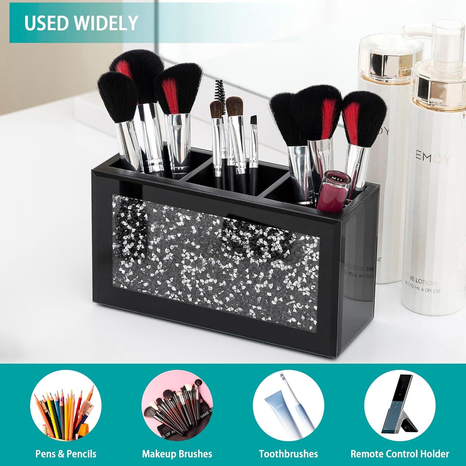 Organizador de Brochas de Maquillaje SHYFOY Negro 3 Compartimentos