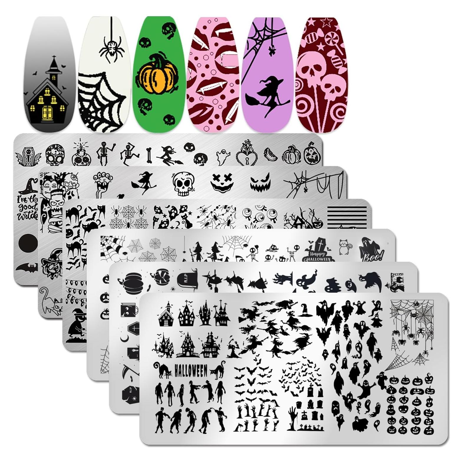 Placas de Estampado de Uñas Halloween JERCLITY 6 Pcs