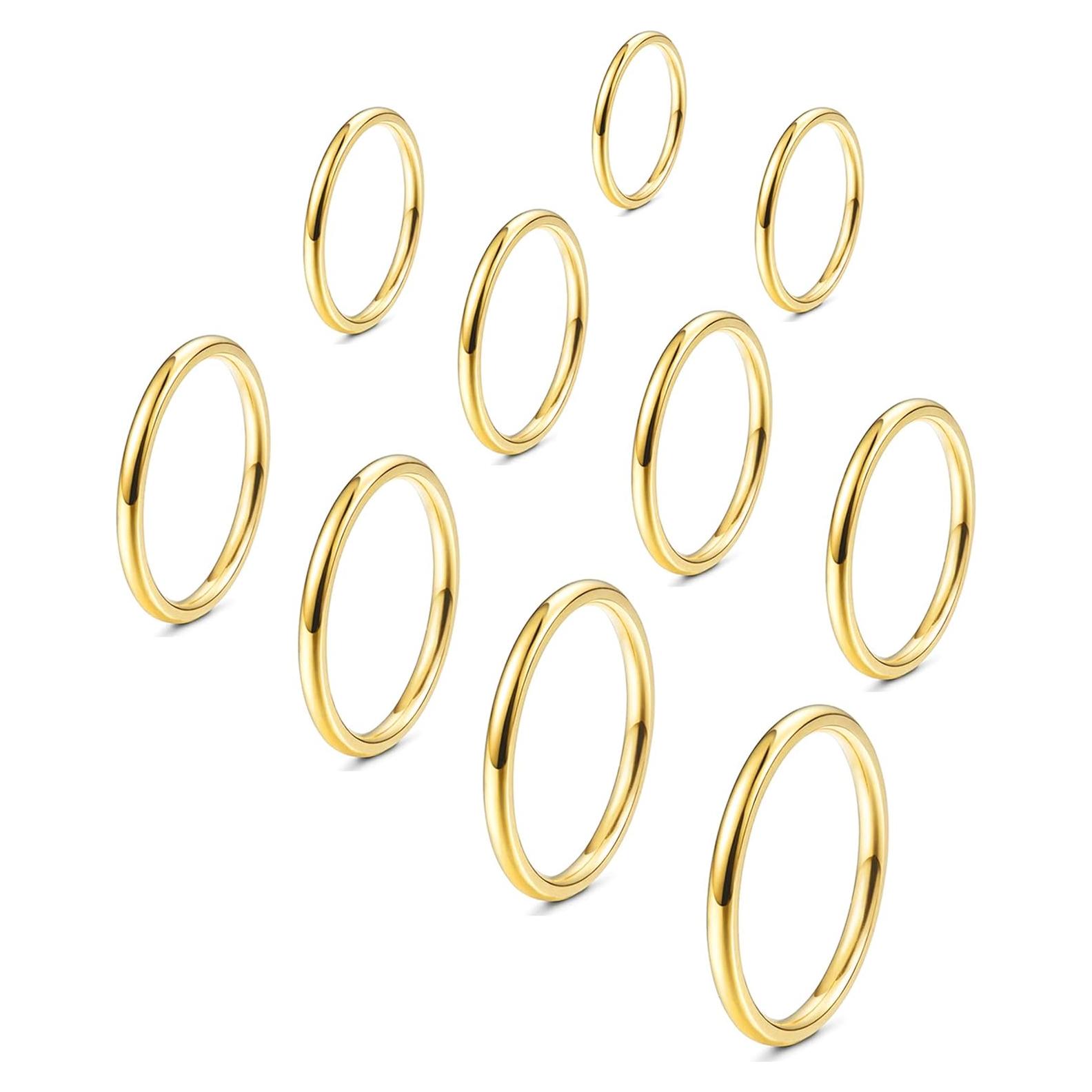 Conjunto de 10 Anillos Midi de Acero Inoxidable FINREZIO Talla 2-11