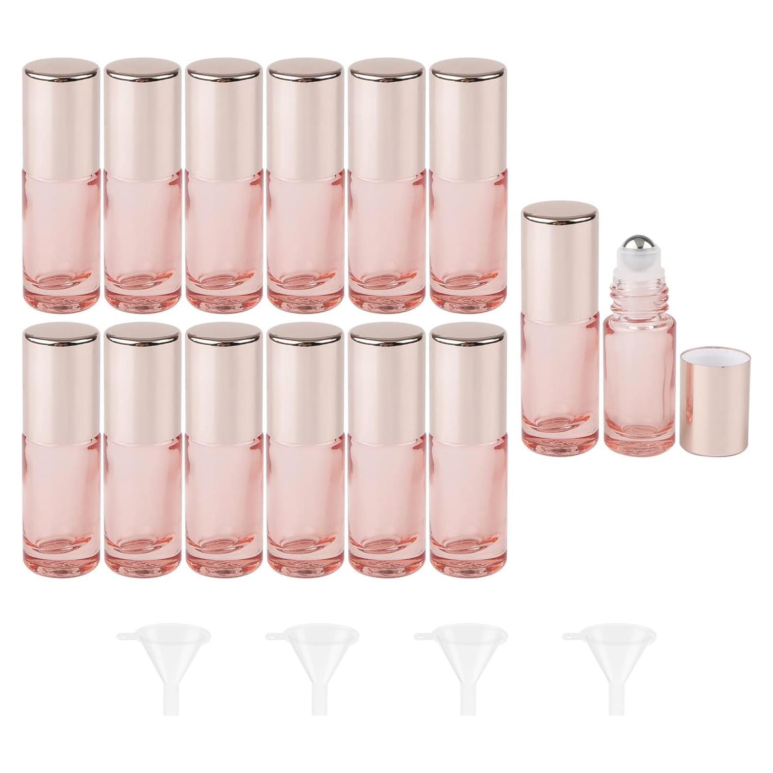 Kesell 14 Botellas de Rodillo de Vidrio 5ml Rosadas Recargables