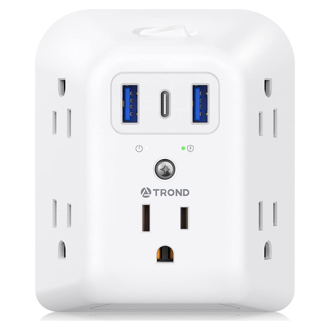 Extensor de Enchufe TROND 5 Salidas CA y 3 USB (1 USB C)