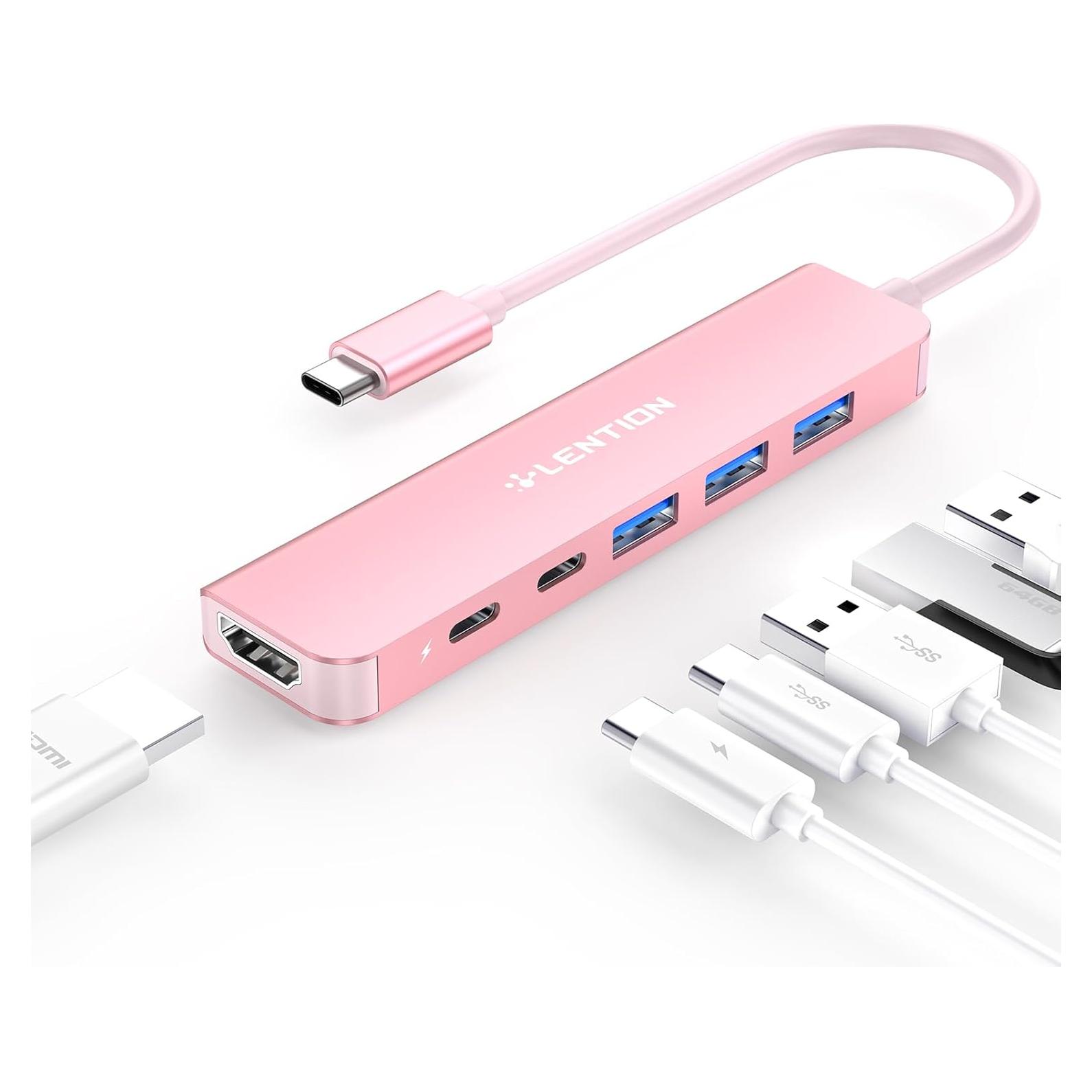 Hub USB C Lention CE35s 6 en 1 con HDMI 4K y 3 USB-A
