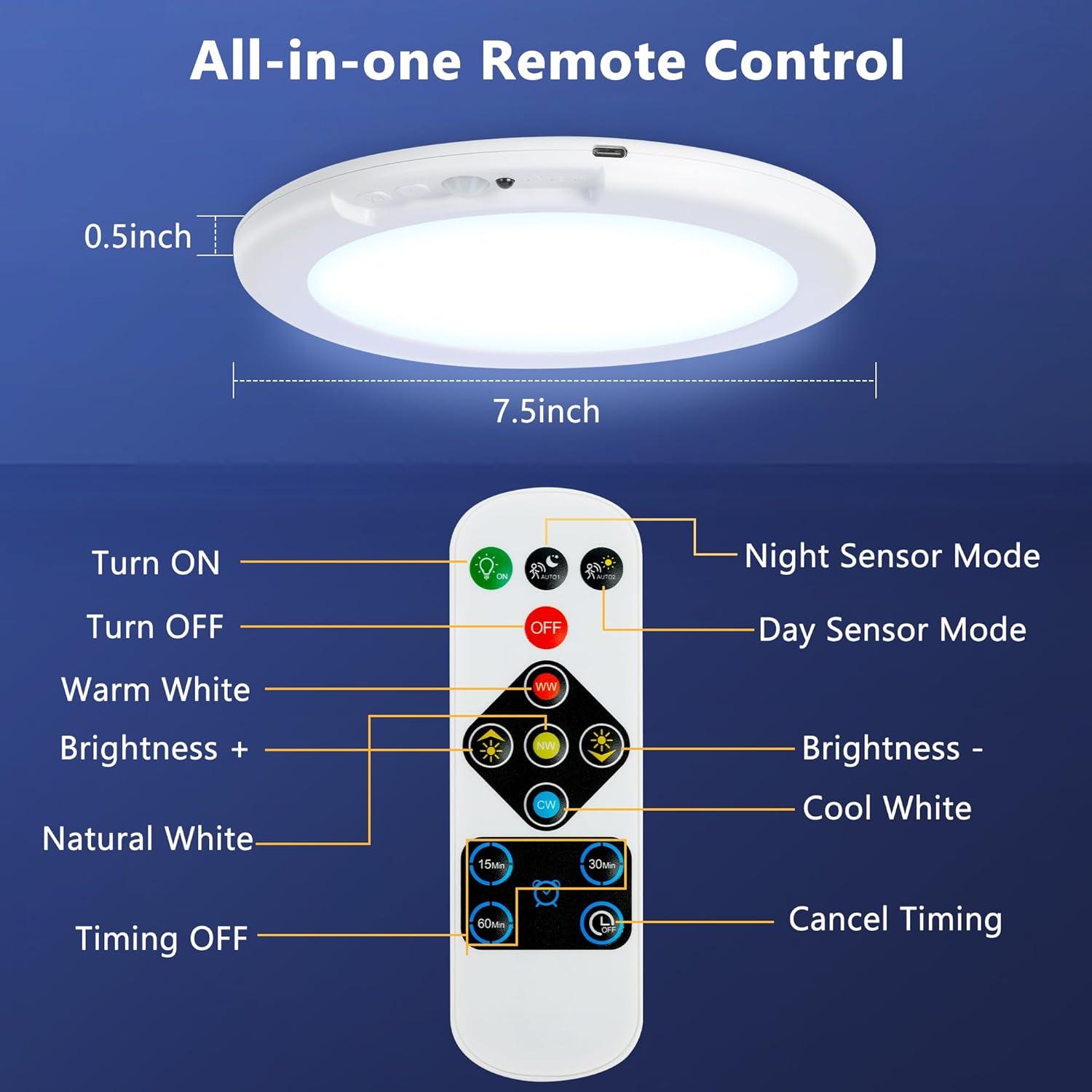 Maylit 2 Paquete Luces de Techo Recargables con Sensor