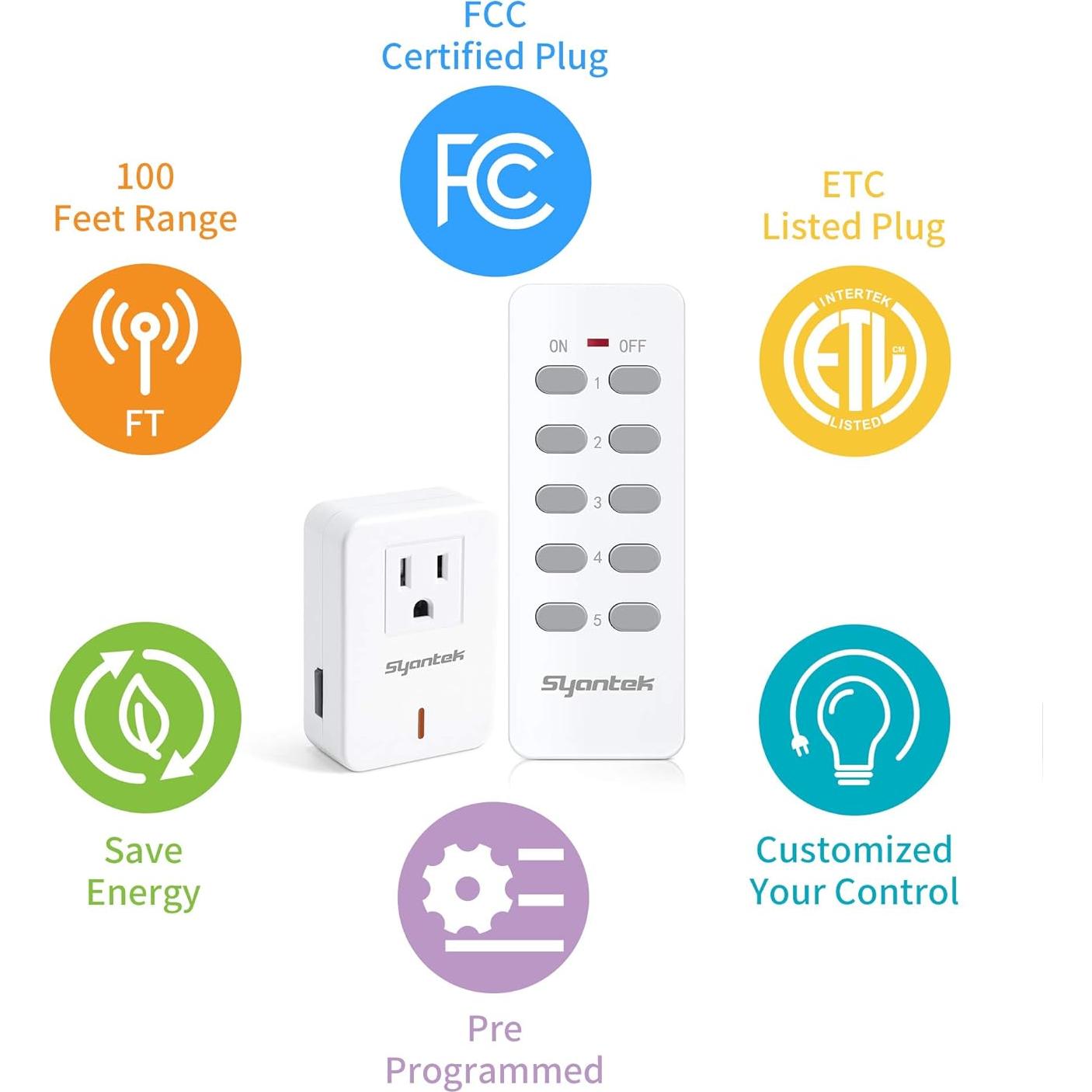 Interruptor de Luz Inalámbrico Syantek con Control Remoto 3 Enchufes