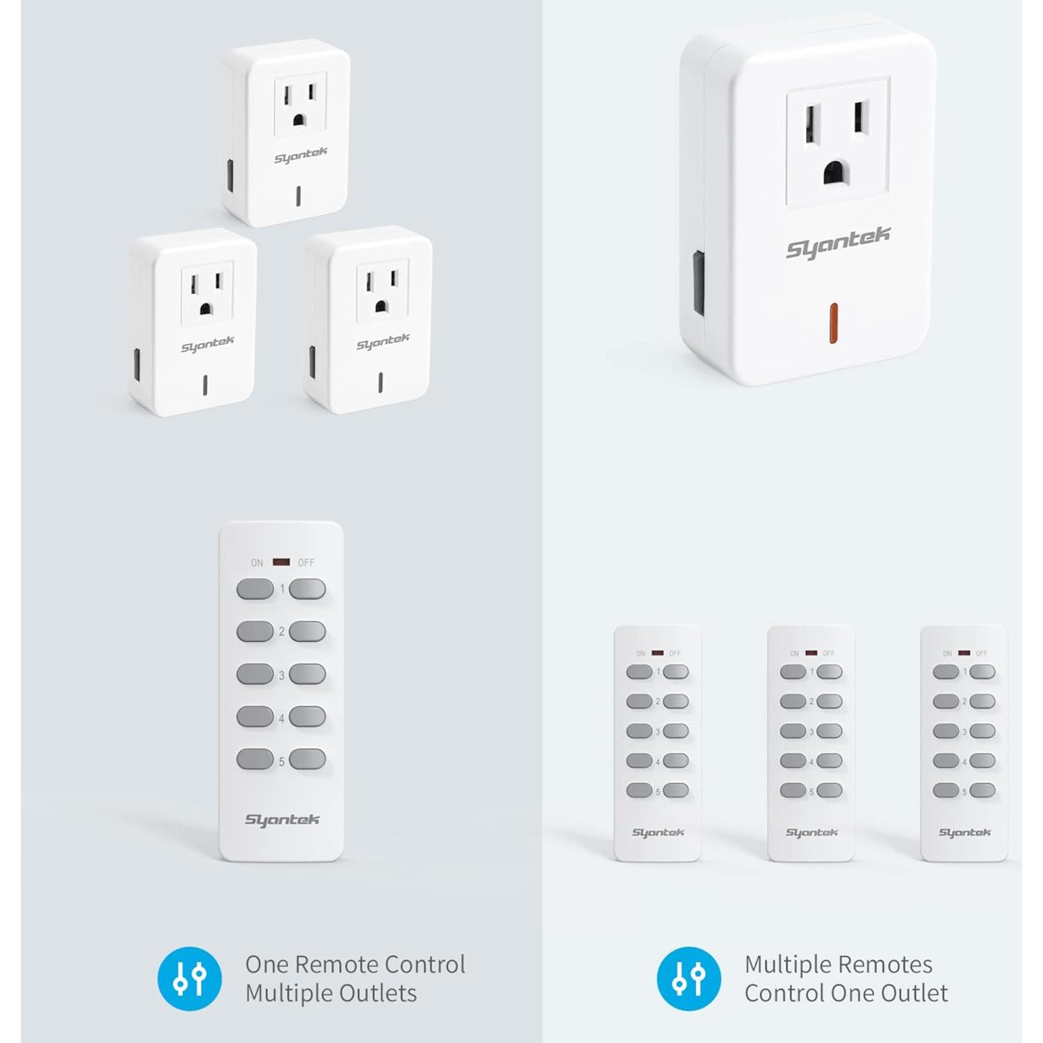 Interruptor de Luz Inalámbrico Syantek con Control Remoto 3 Enchufes
