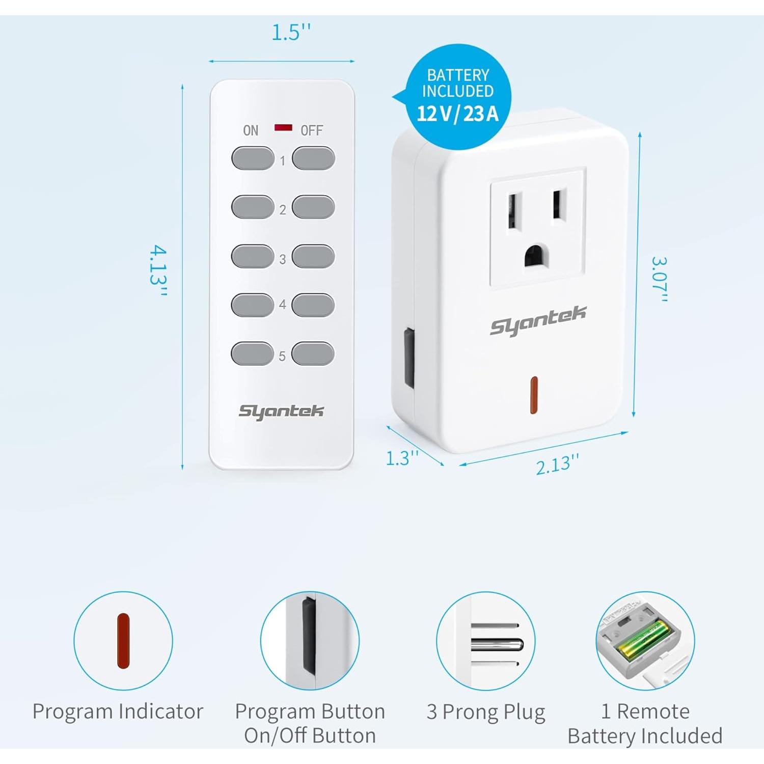 Interruptor de Luz Inalámbrico Syantek con Control Remoto 3 Enchufes