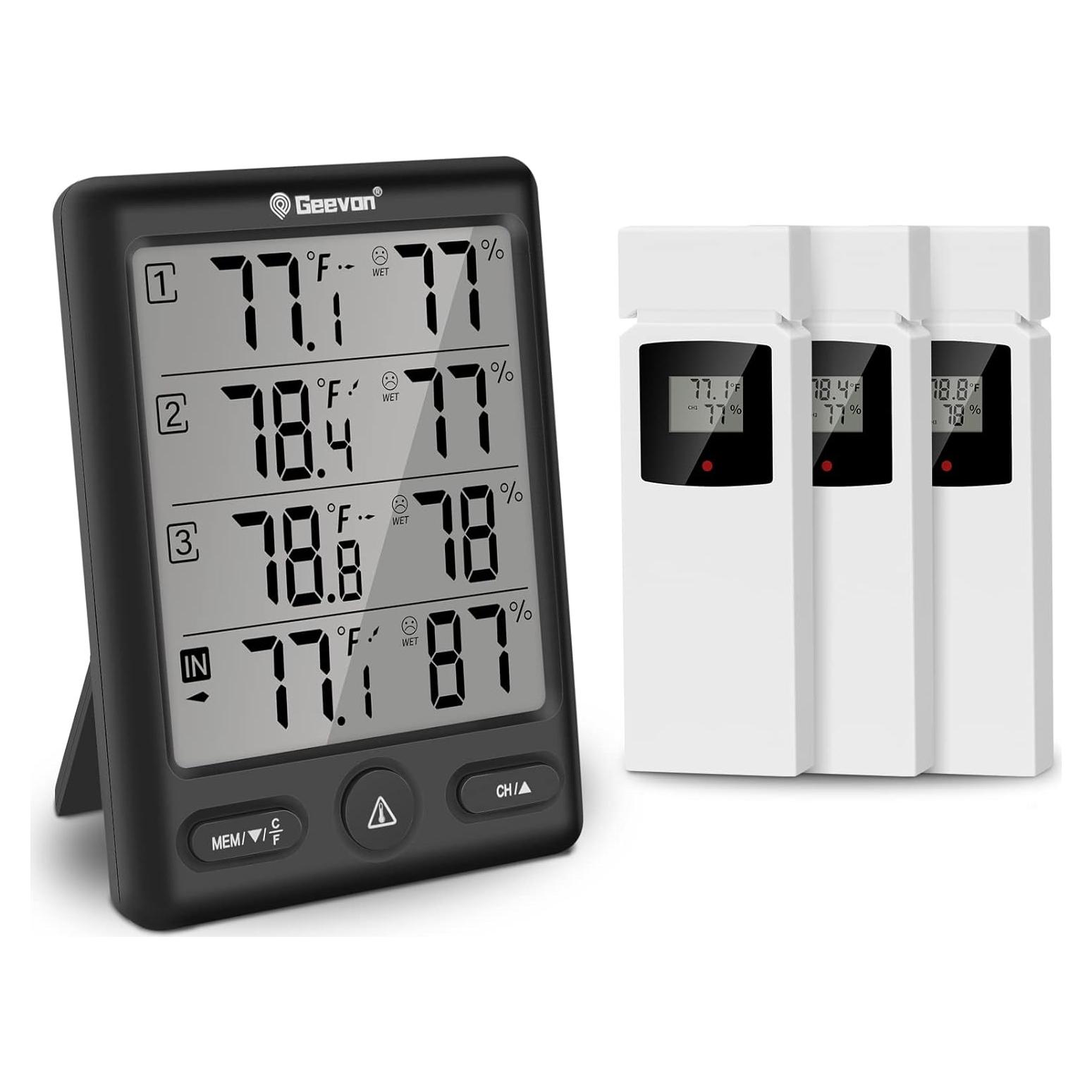 Termómetro Digital Inalámbrico Geevon con 3 Sensores - Interior/Exterior