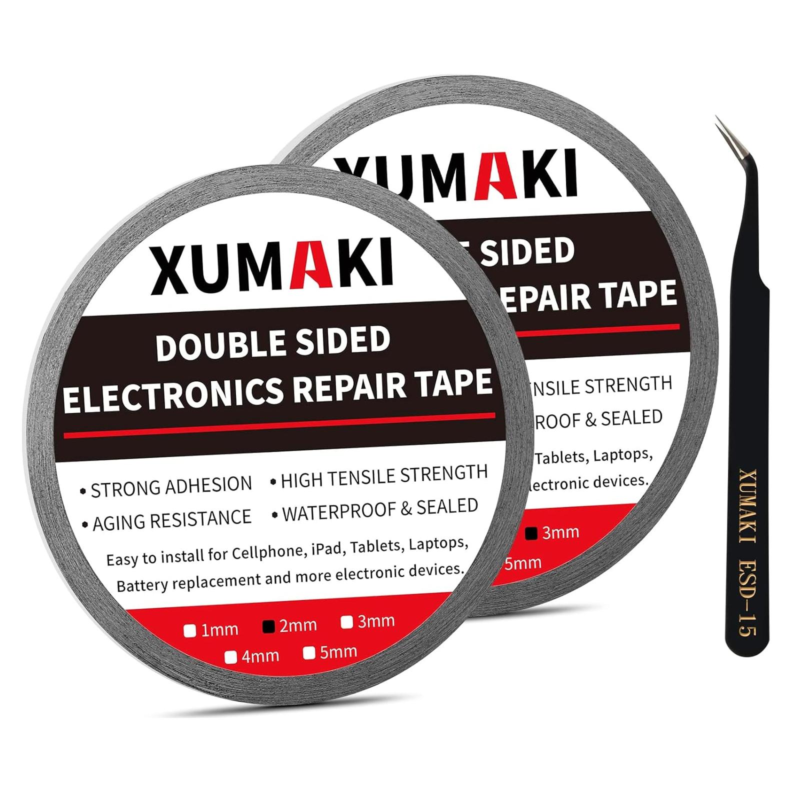 Cinta Adhesiva Reparación LCD XUMAKI 2mm y 3mm x 50m con Pinzas