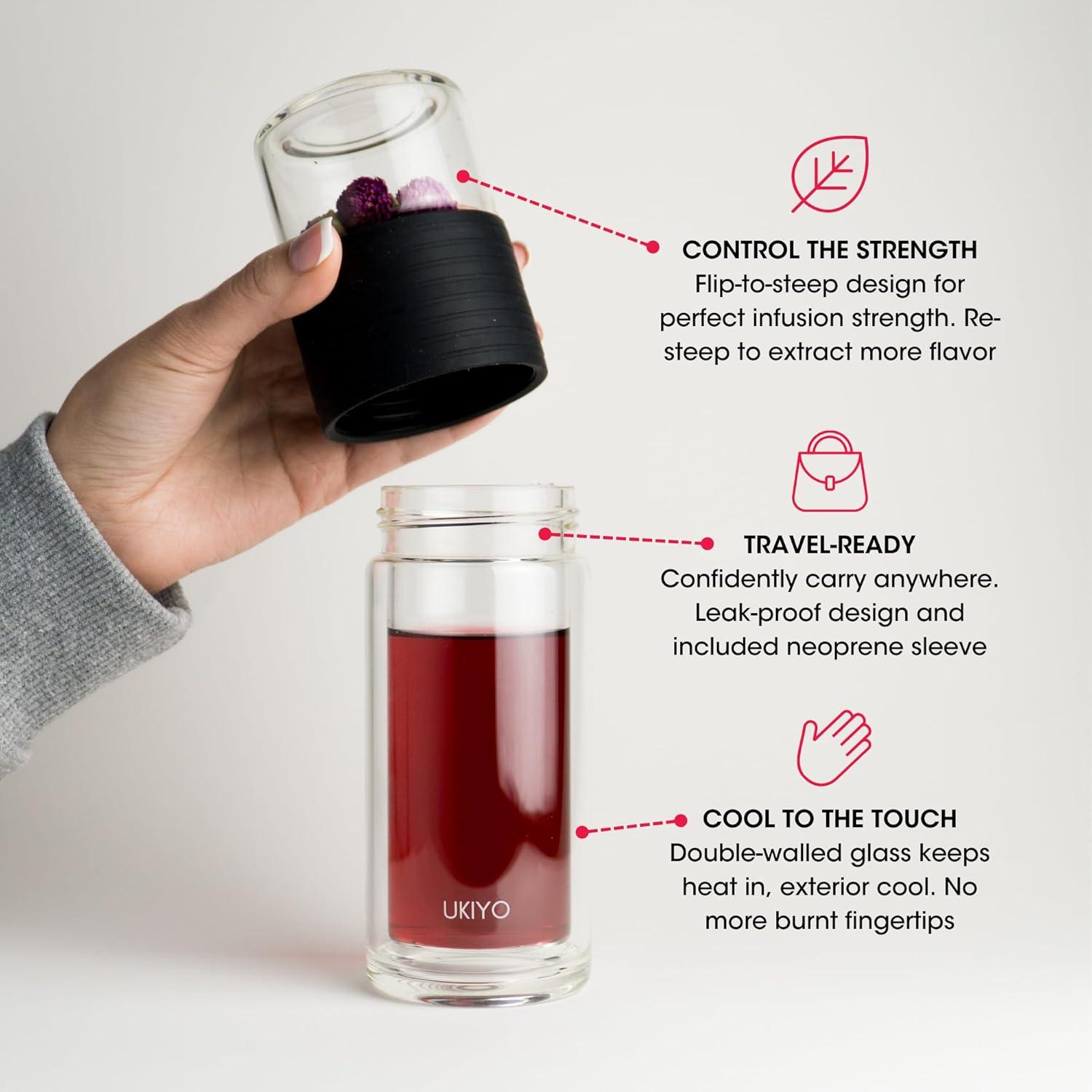 Botella Infusora de Té Ukiyo Sense 248 ml Doble Pared Negra