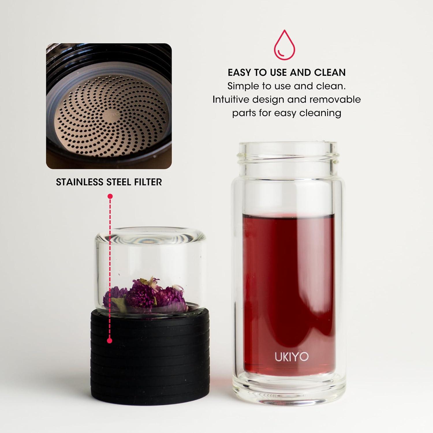 Botella Infusora de Té Ukiyo Sense 248 ml Doble Pared Negra