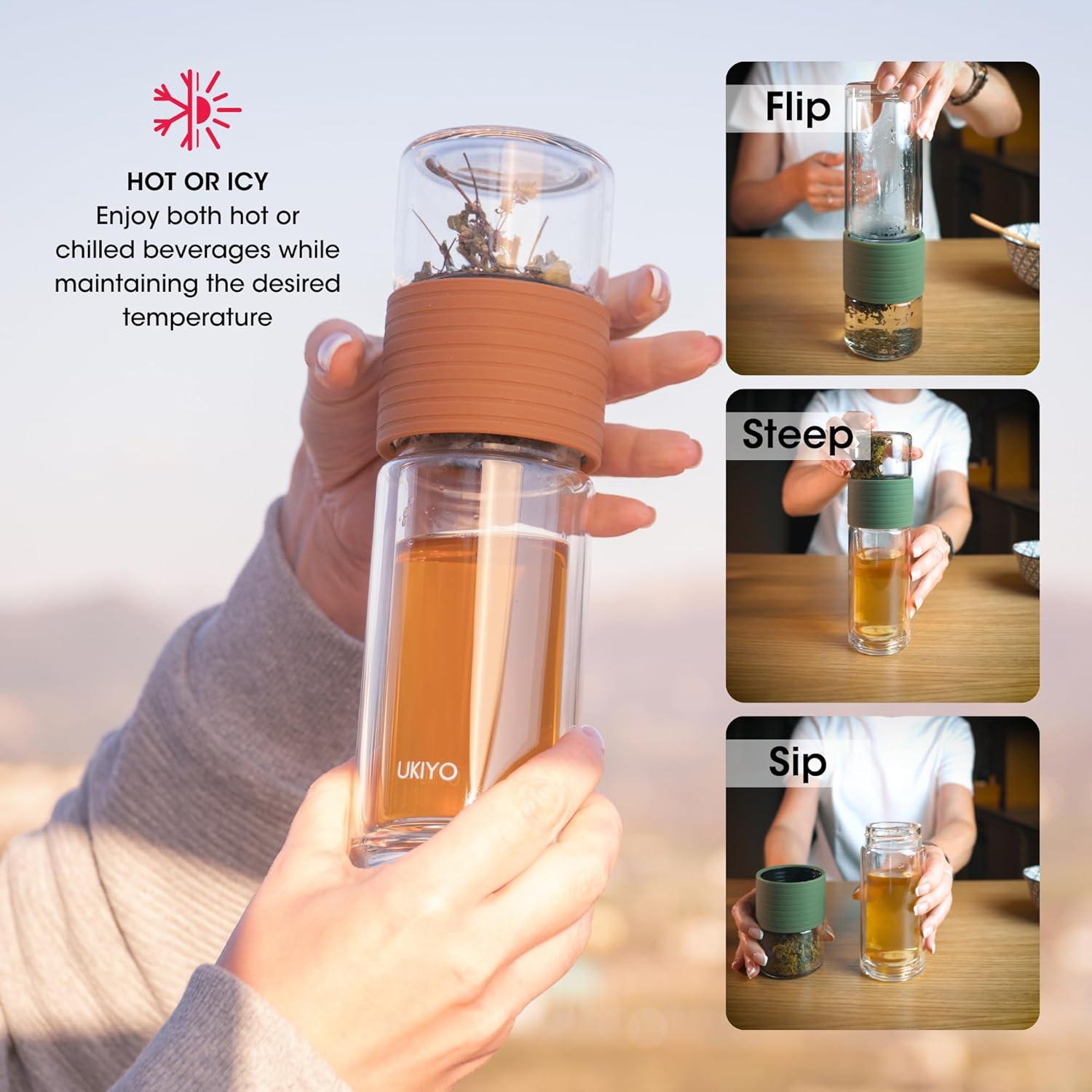 Botella Infusora de Té Ukiyo Sense 248 ml Doble Pared Negra