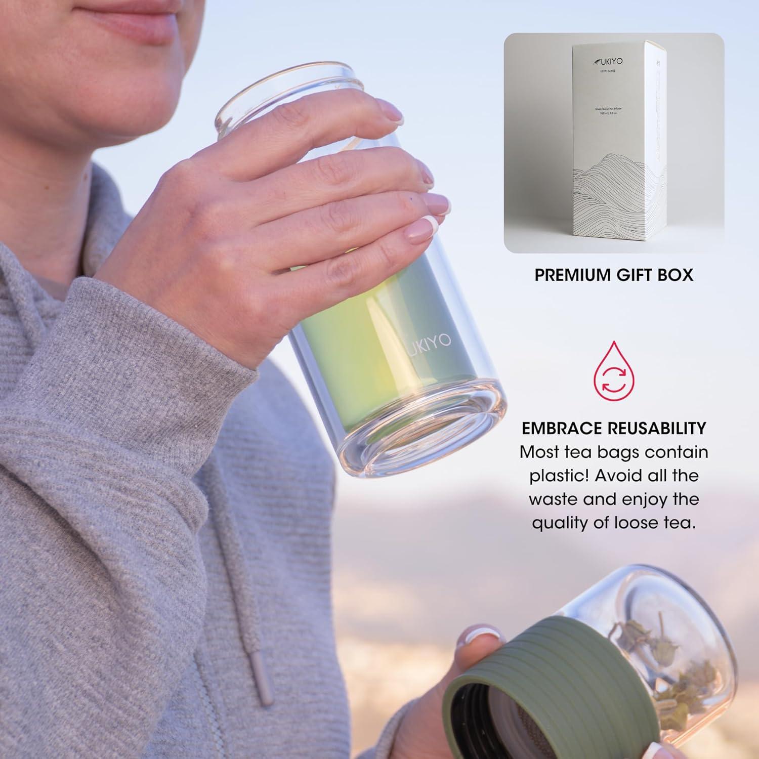 Botella Infusora de Té Ukiyo Sense 248 ml Doble Pared Negra