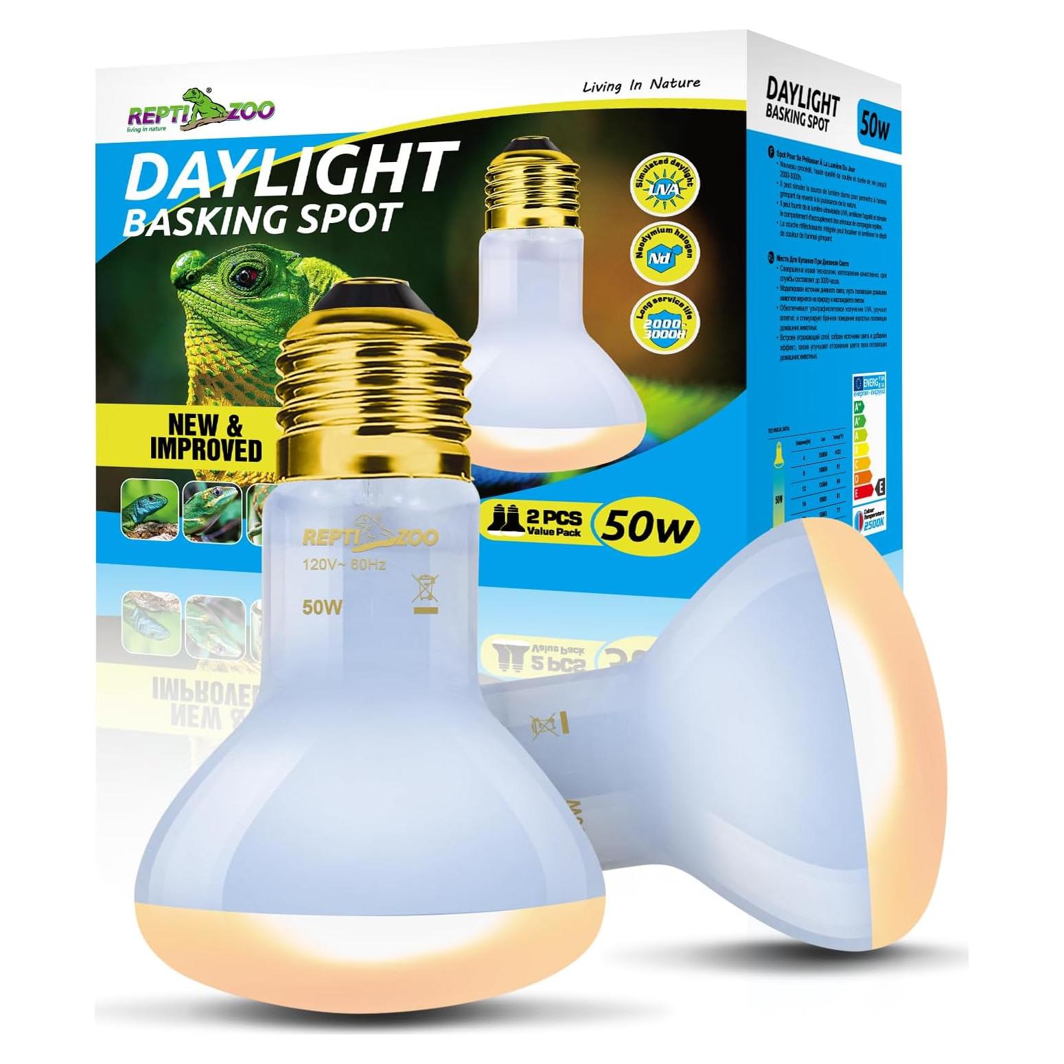 Lámpara de Calor UVA para Reptiles REPTIZOO 50W Paquete de 2