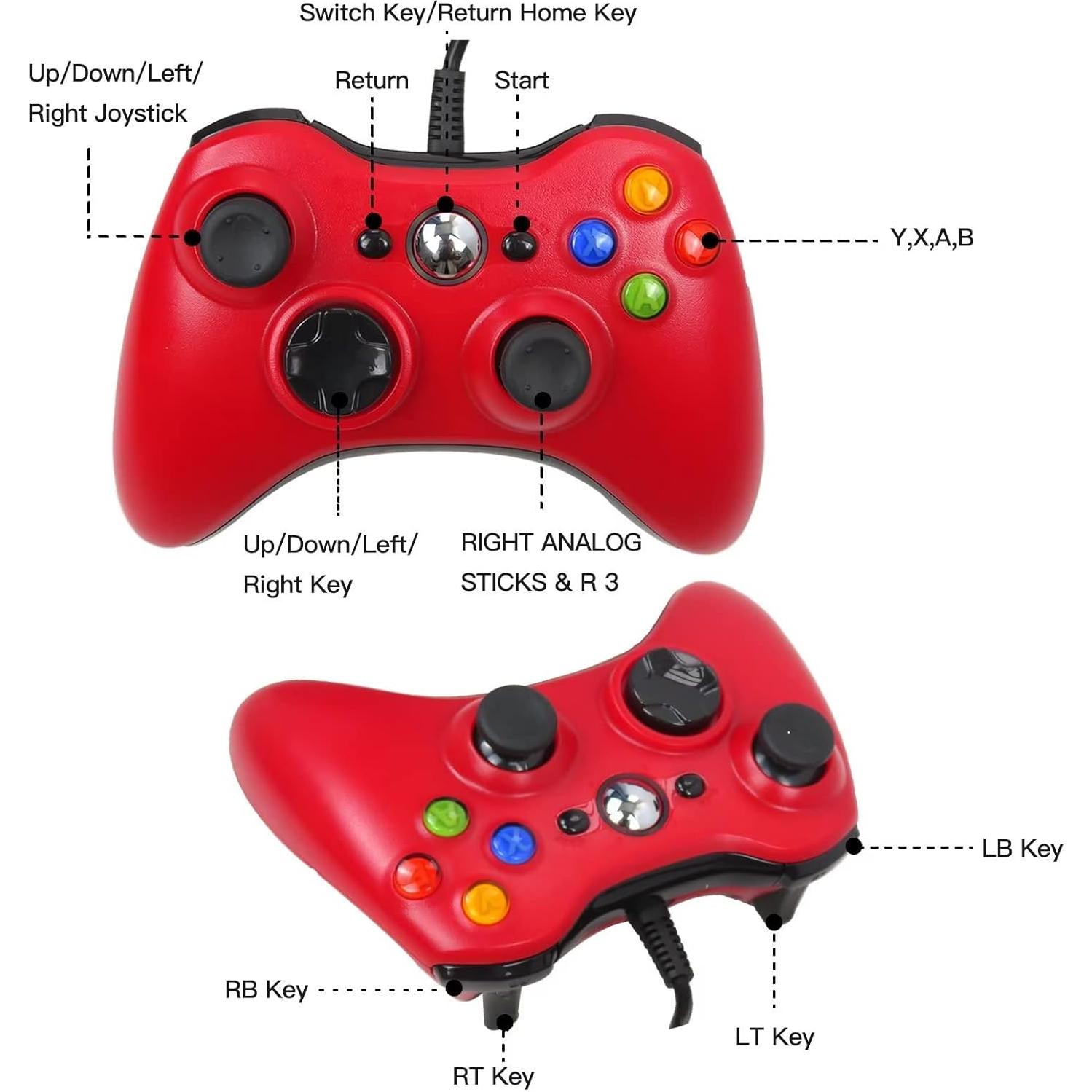 Gamepad USB con Cable USonline911 para Xbox 360 y PC Rojo