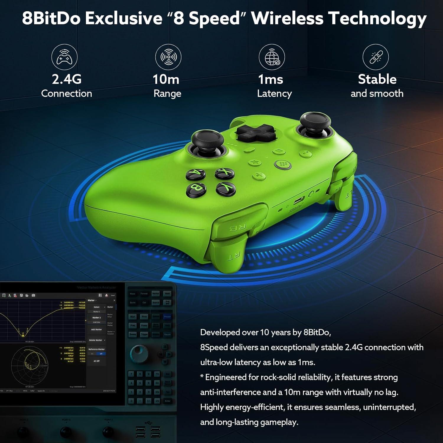 Controlador Inalámbrico 8BitDo Ultimate 2 Verde con Joysticks TMR