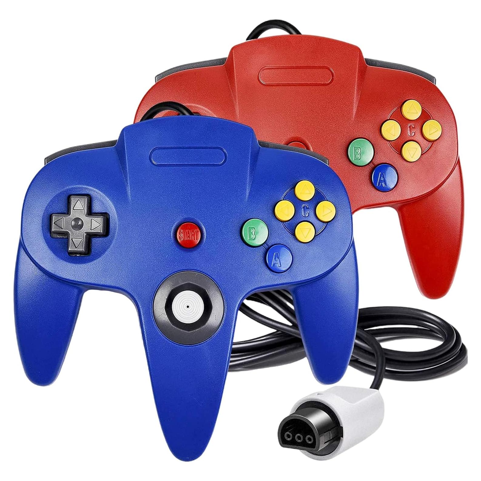 Controlador Clásico N64 Burcica con Cable 2 Piezas Rojo y Azul