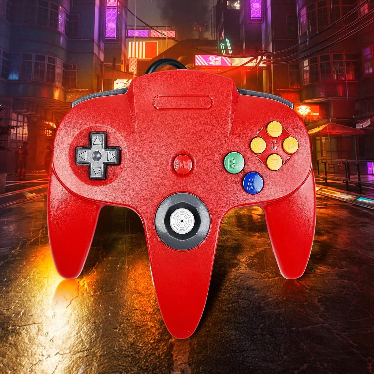 Controlador Clásico N64 Burcica con Cable 2 Piezas Rojo y Azul