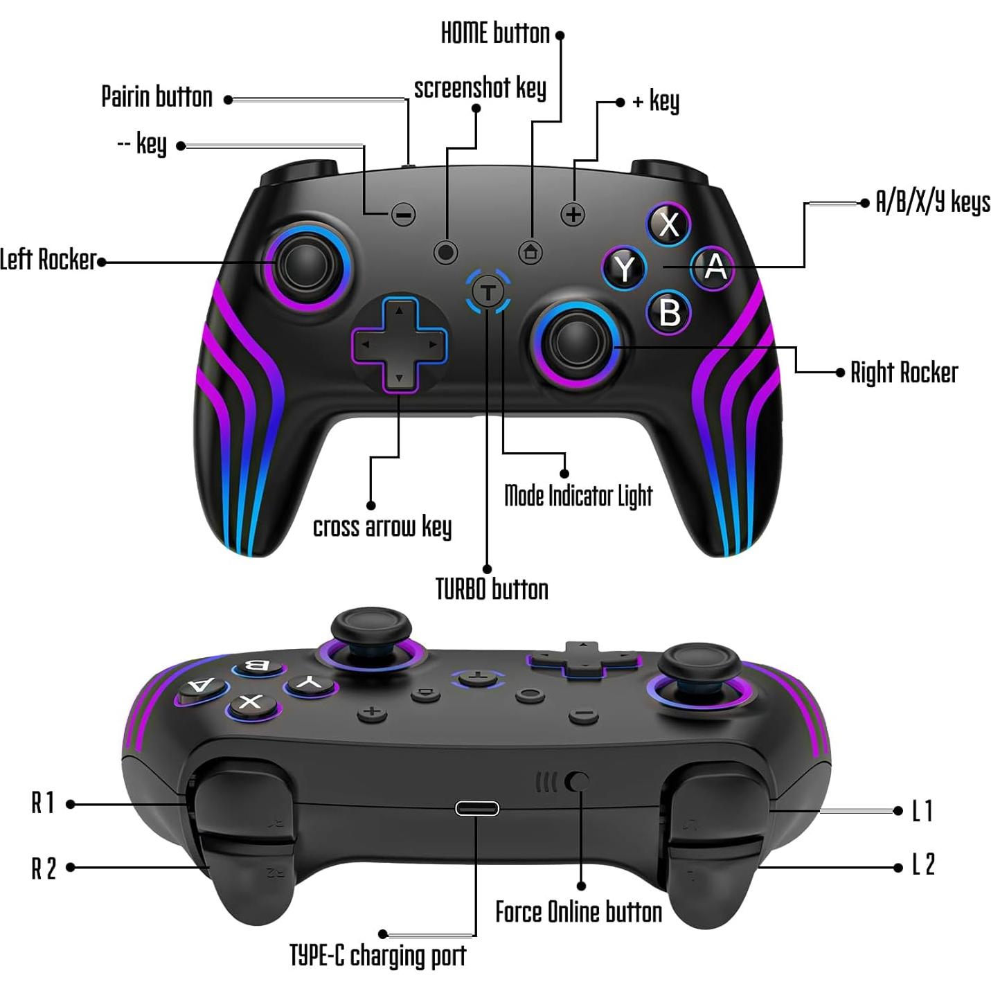 Controlador Pro Inalámbrico MYSTILUCK para Switch y PC RGB