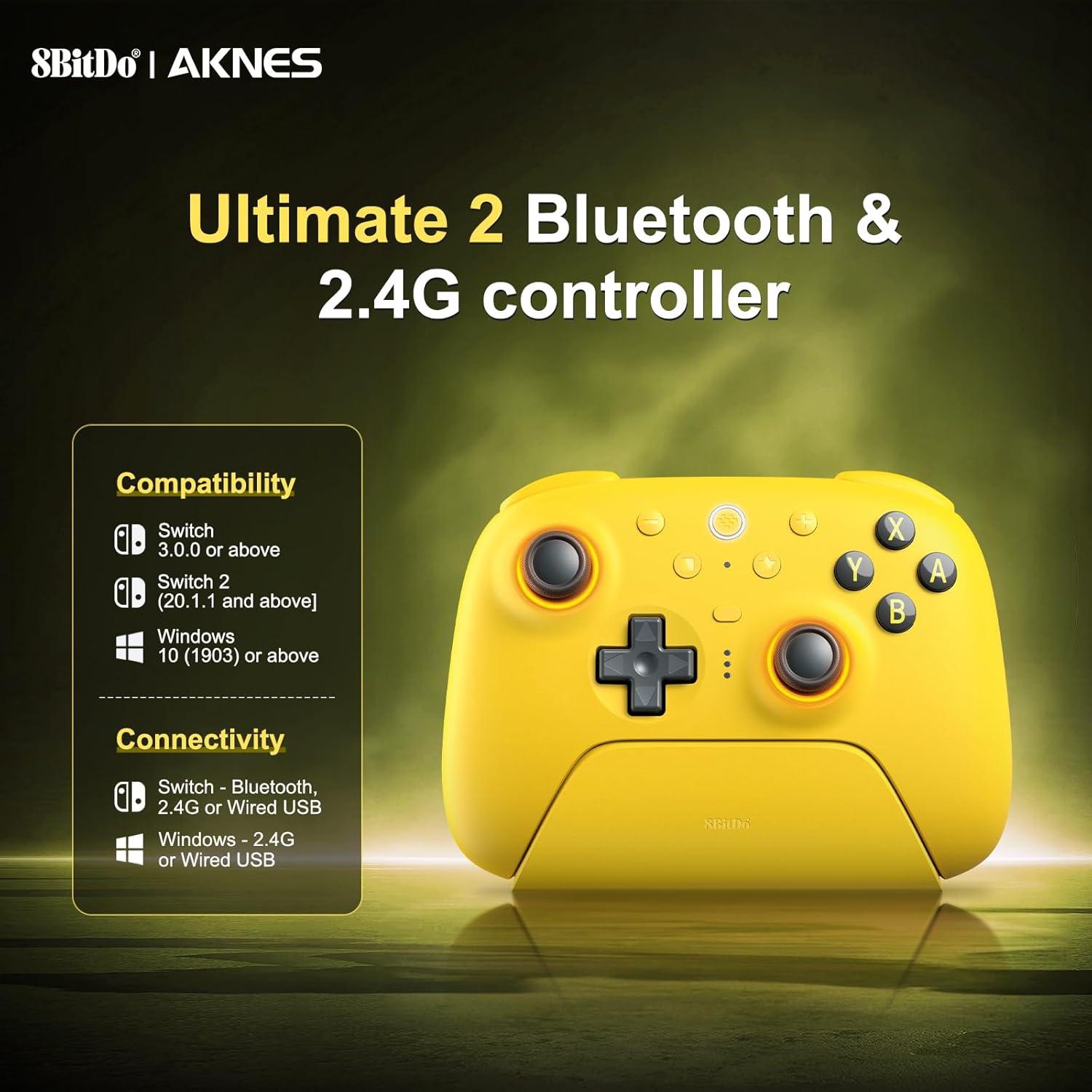 Controlador Bluetooth 8BitDo Ultimate 2 para Switch y PC Amarillo
