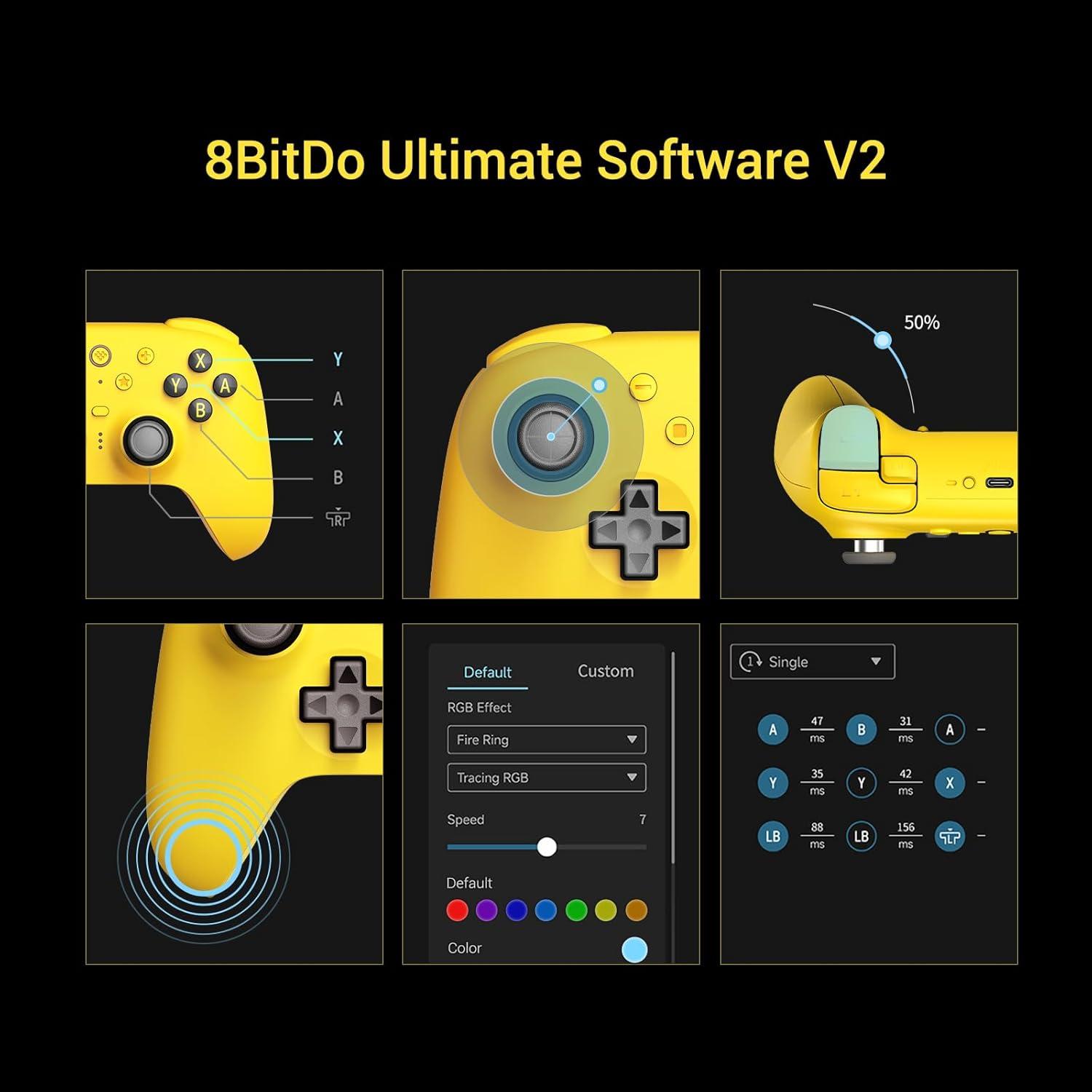 Controlador Bluetooth 8BitDo Ultimate 2 para Switch y PC Amarillo