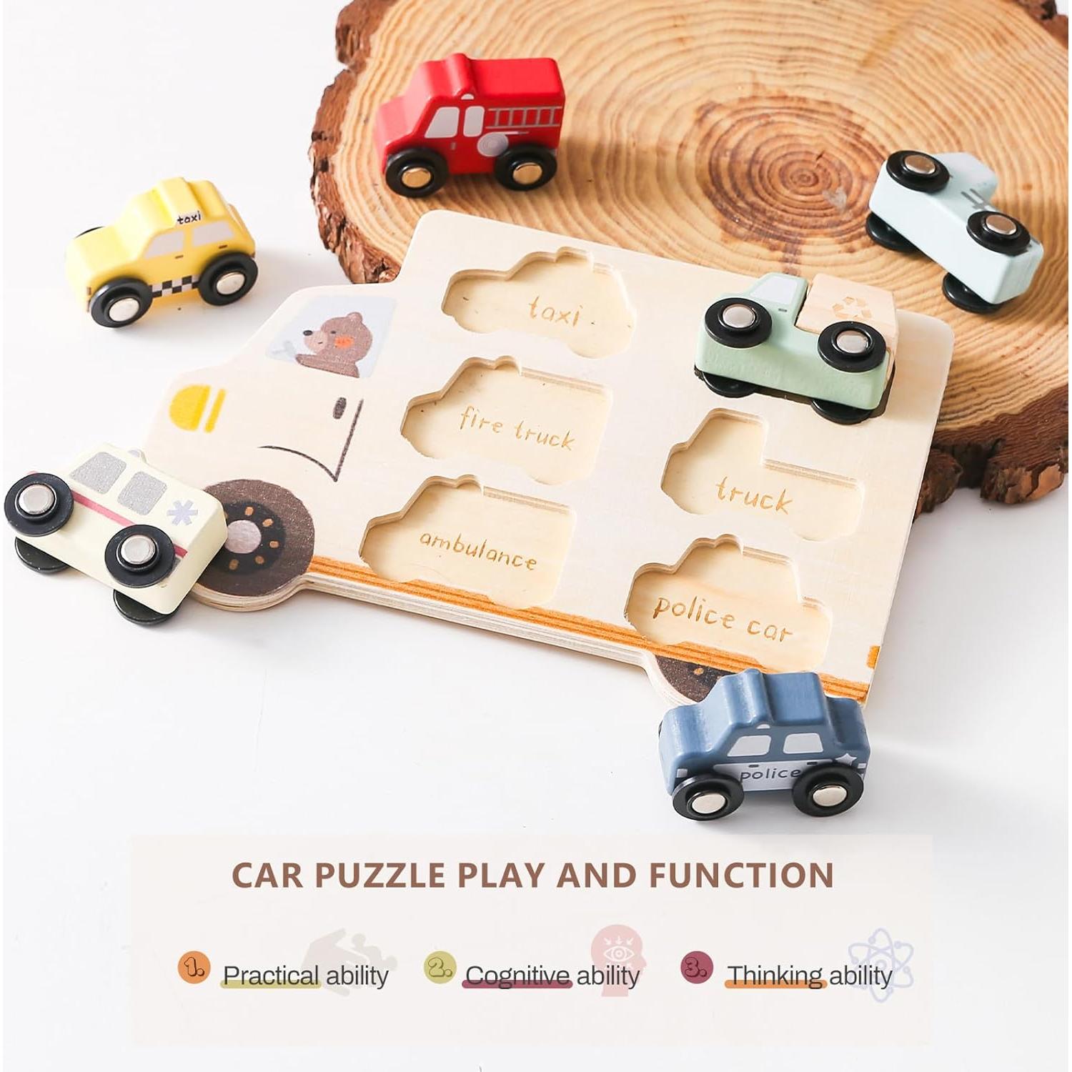 Juego de Vehículos de Madera ibwaae para Niños 1-3 Años