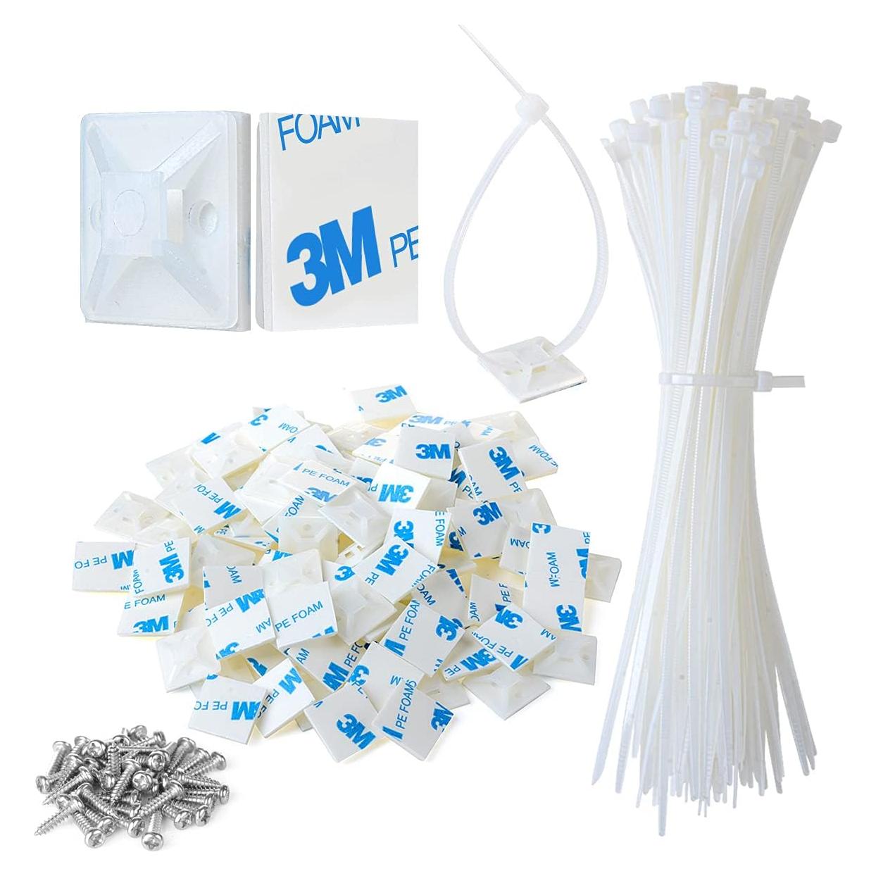 Soportes de Cable Adhesivos XHF 100 Piezas 1.9 cm Nylon