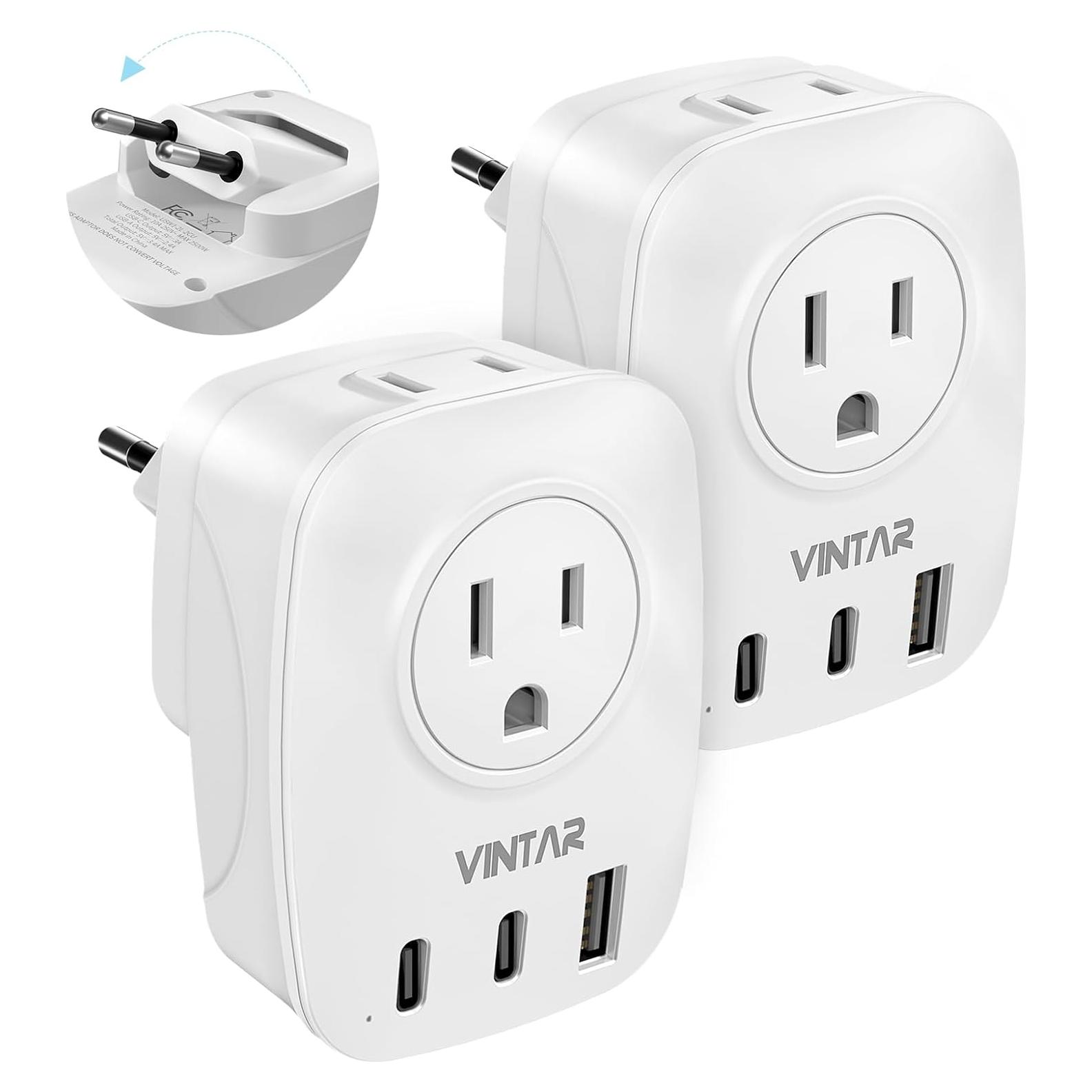 Adaptador de Enchufe de Viaje VINTAR Tipo C 2 Paquetes Plegable