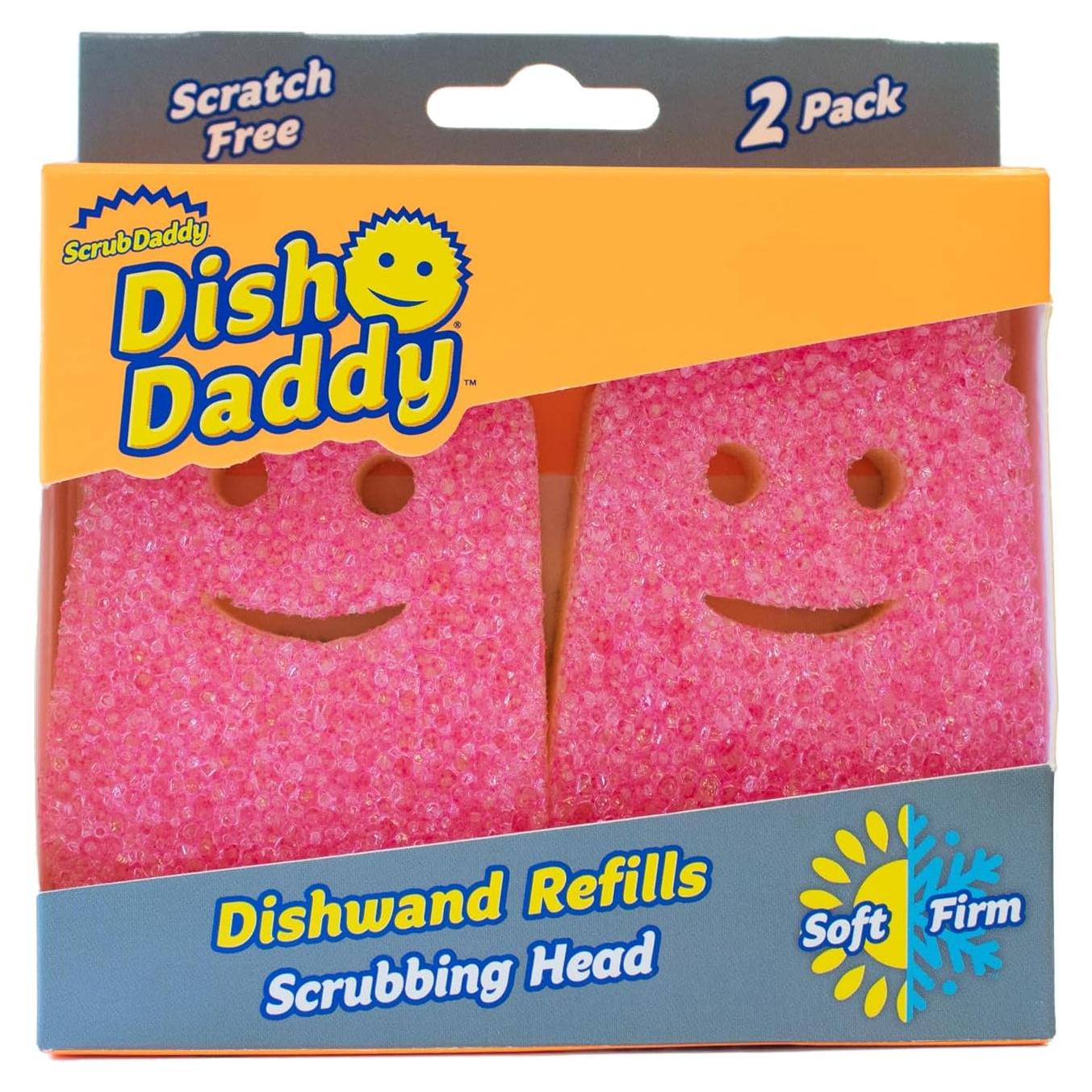 Scrub Daddy Dish Wand Scrubbing Brush Replacement Heads, Soap Dispensing Brushes, Texture Changing Washing Up Sponges, Detachable Dish Daddy Head Sponge Refills, Pink 2 Pack
