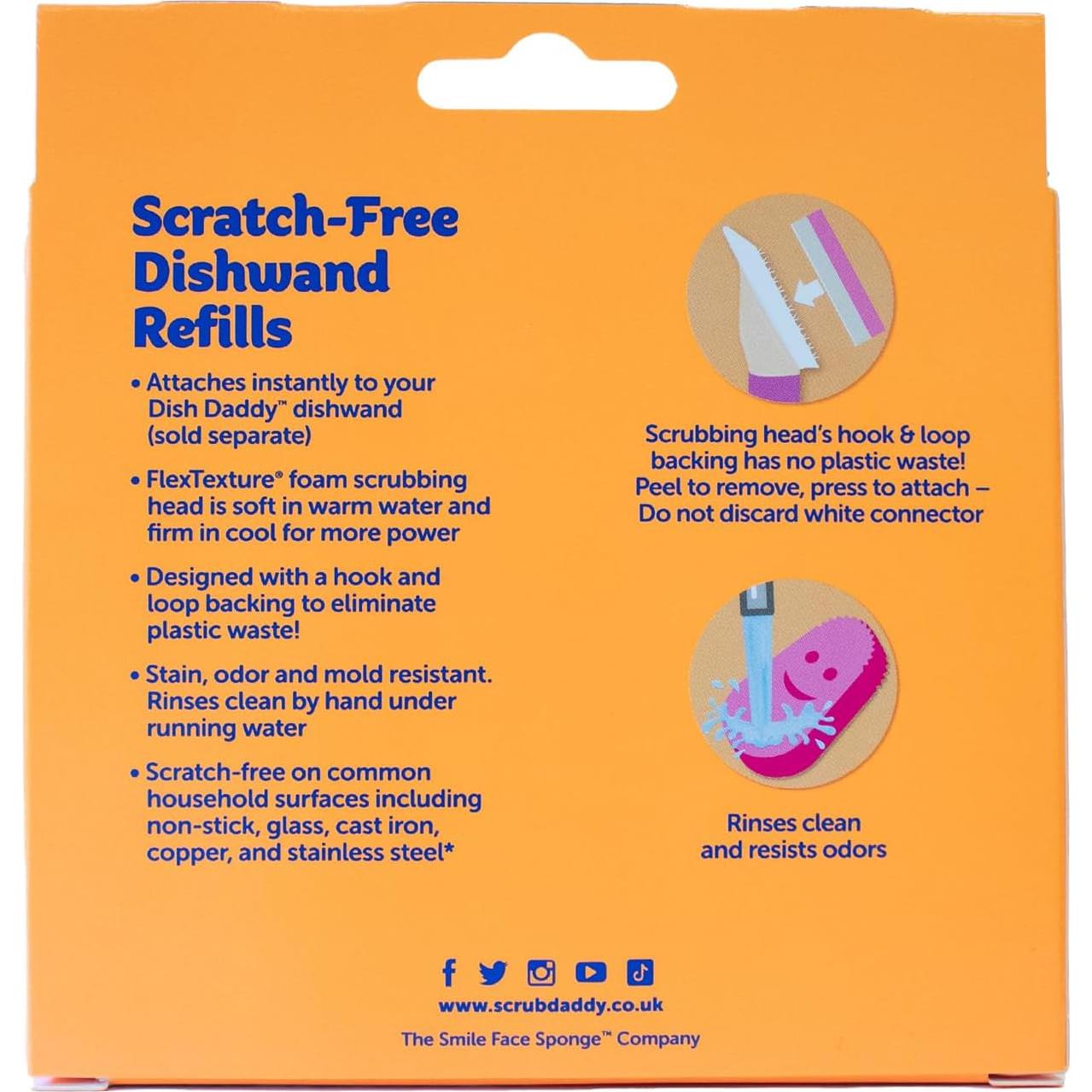 Scrub Daddy Dish Wand Scrubbing Brush Replacement Heads, Soap Dispensing Brushes, Texture Changing Washing Up Sponges, Detachable Dish Daddy Head Sponge Refills, Pink 2 Pack