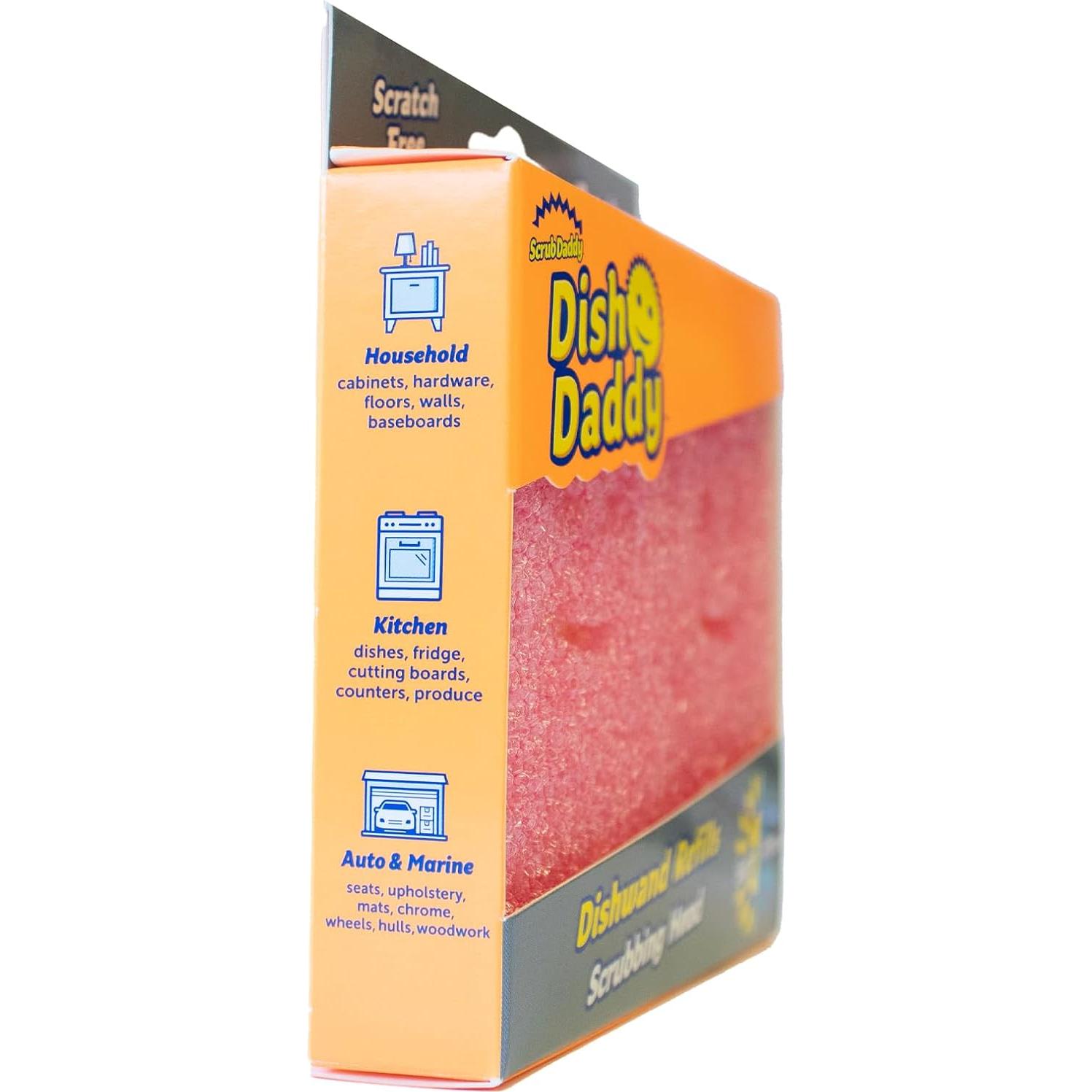 Scrub Daddy Dish Wand Scrubbing Brush Replacement Heads, Soap Dispensing Brushes, Texture Changing Washing Up Sponges, Detachable Dish Daddy Head Sponge Refills, Pink 2 Pack