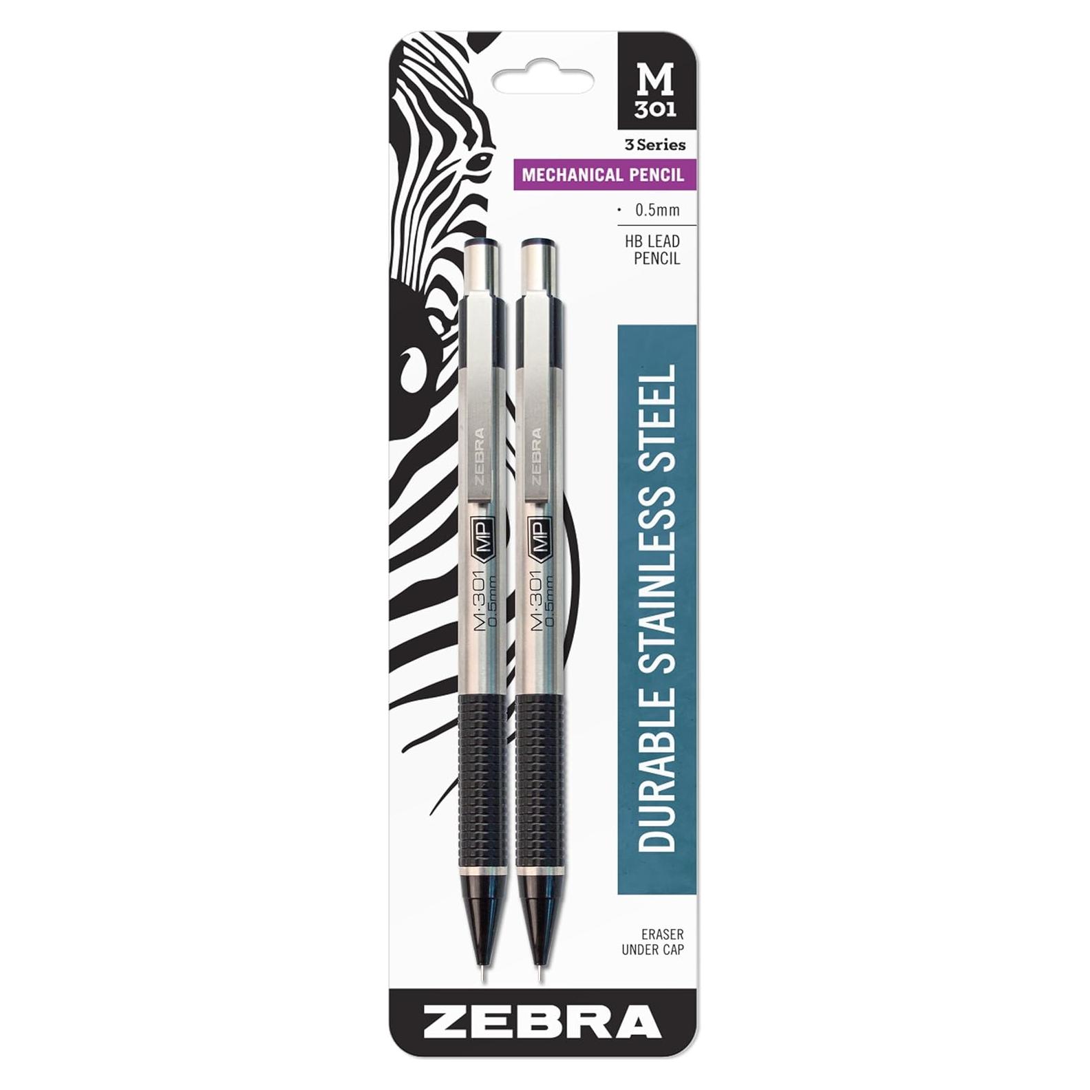 Lápices Mecánicos Zebra Pen M-301 Acero Inoxidable 0.5mm Paquete de 2