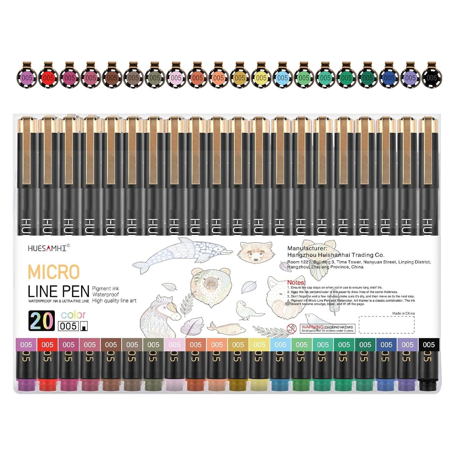 Set de 20 Micro Pen Huesamhi Tinta Impermeable 0.20mm