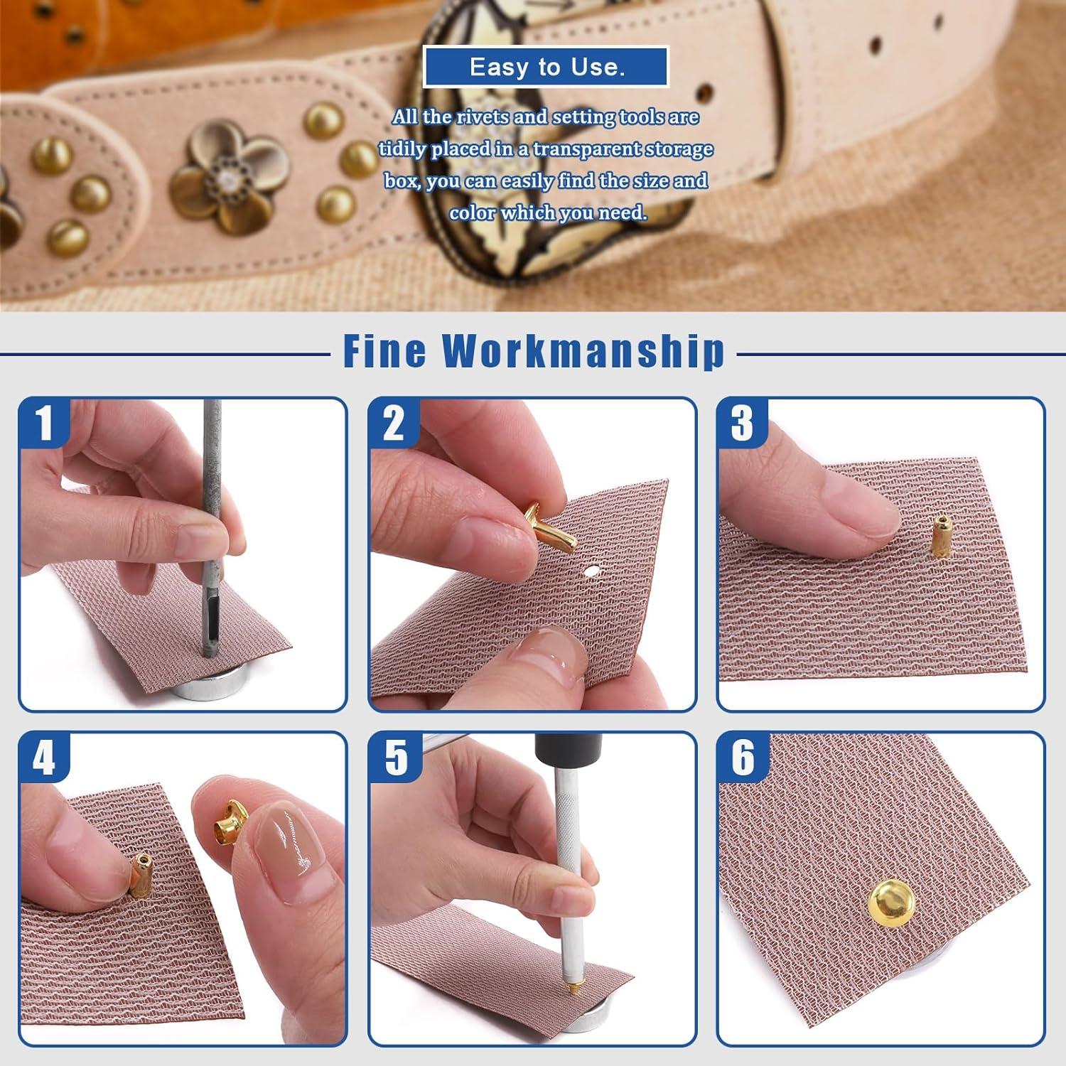 Kit de Remaches de Cuero Glarks 180 Piezas 4 Colores 3 Tamaños