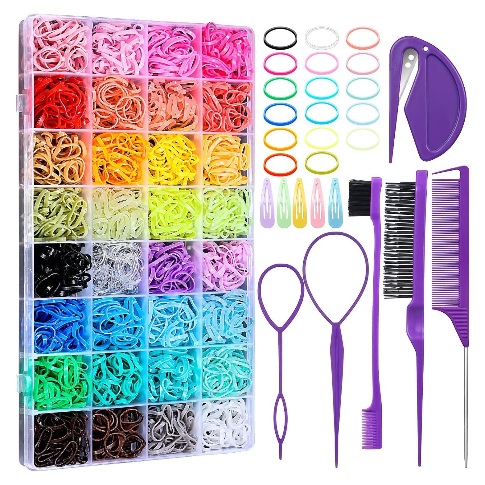 2000 Gomas de Pelo Elásticas 32 Colores + Accesorios Auroray